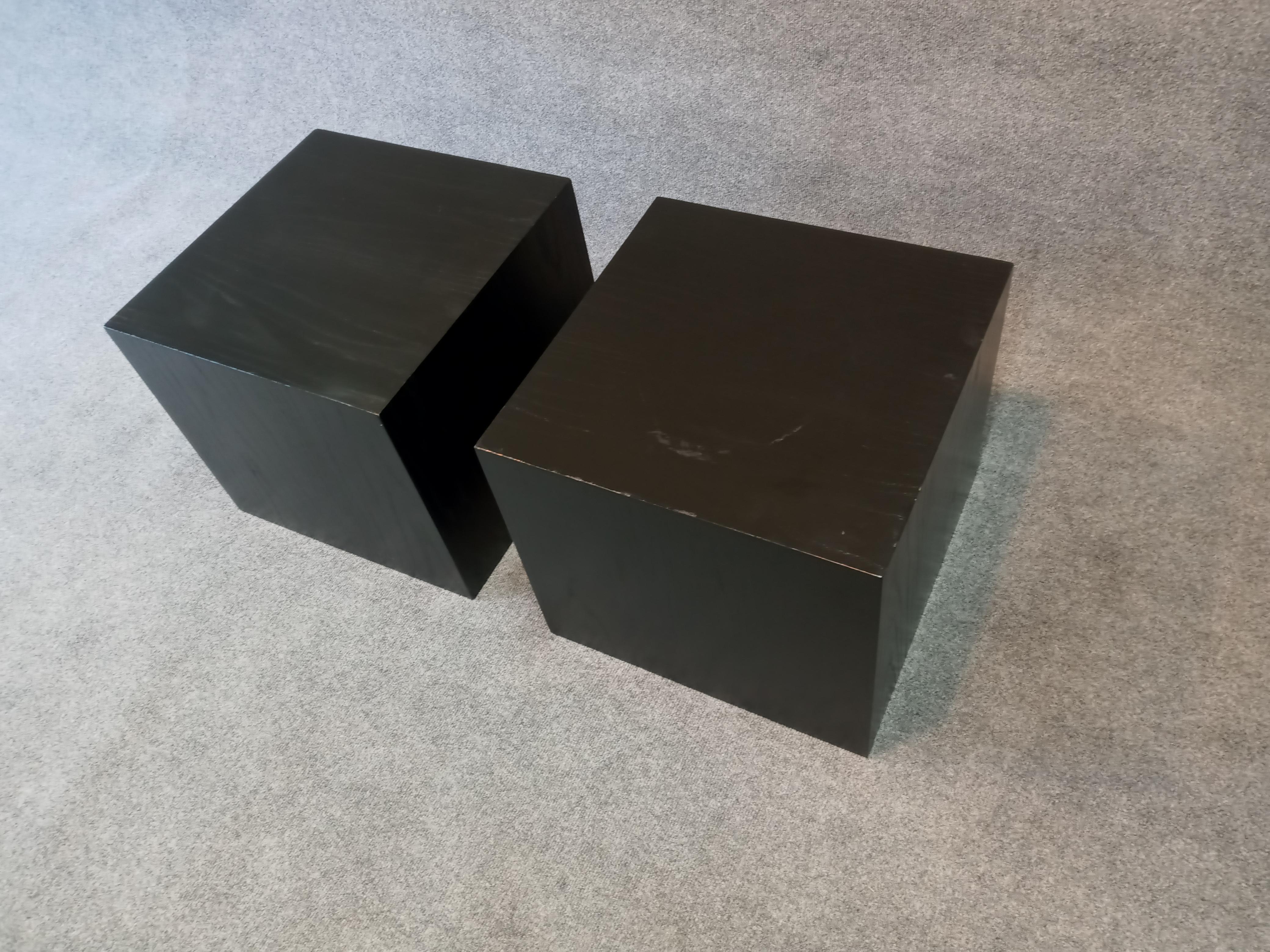 Late 20th Century Edward Axel Roffman Pair Minimalist Enameled Oak Cube Tables MCM Post-Modern For Sale
