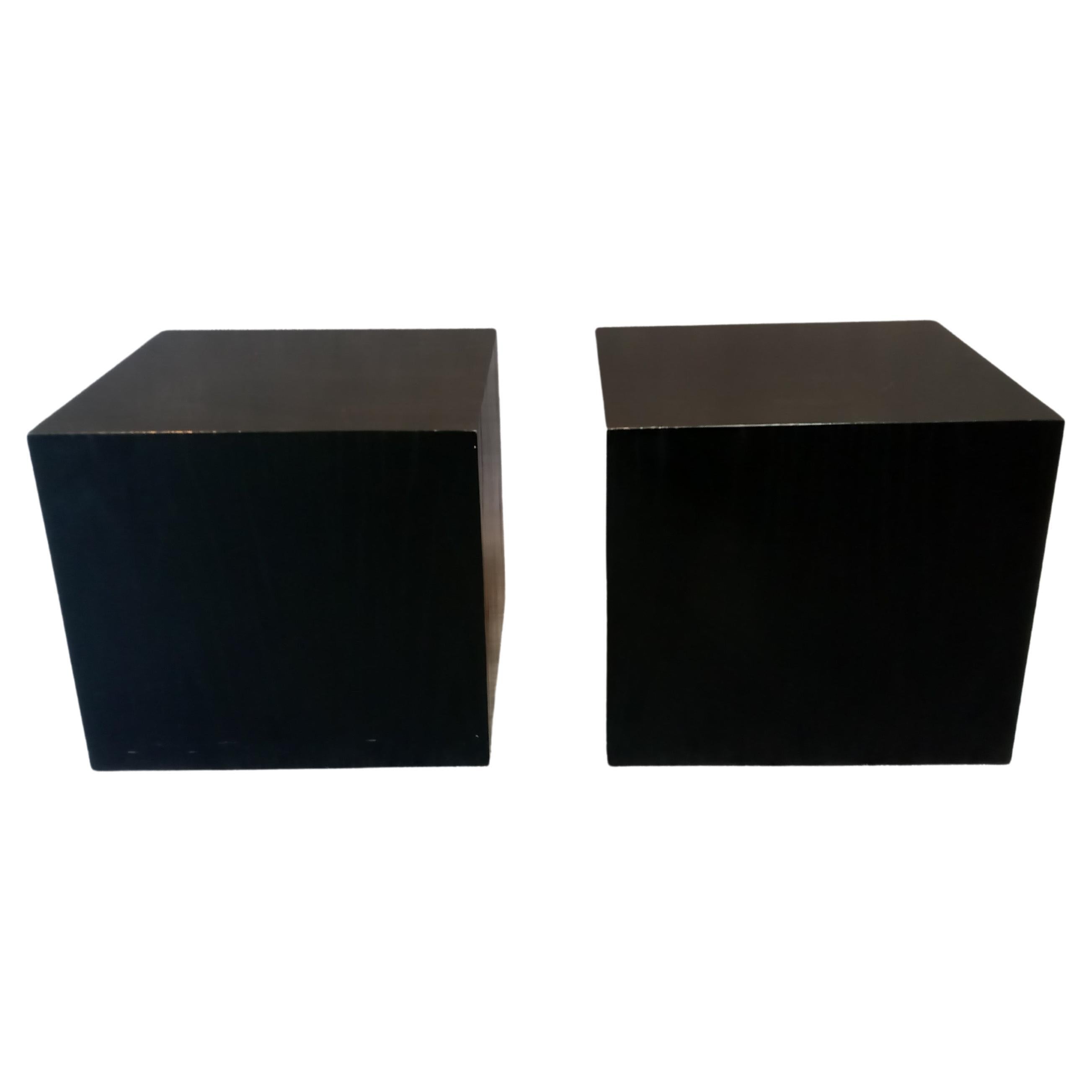 Edward Axel Roffman Pair Minimalist Enameled Oak Cube Tables MCM Post-Modern