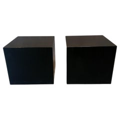 Retro Edward Axel Roffman Pair Minimalist Enameled Oak Cube Tables MCM Post-Modern