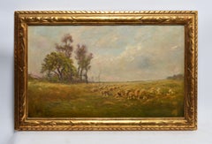 19th Century Impressionist Landscape with Sheep by Edward B Gay