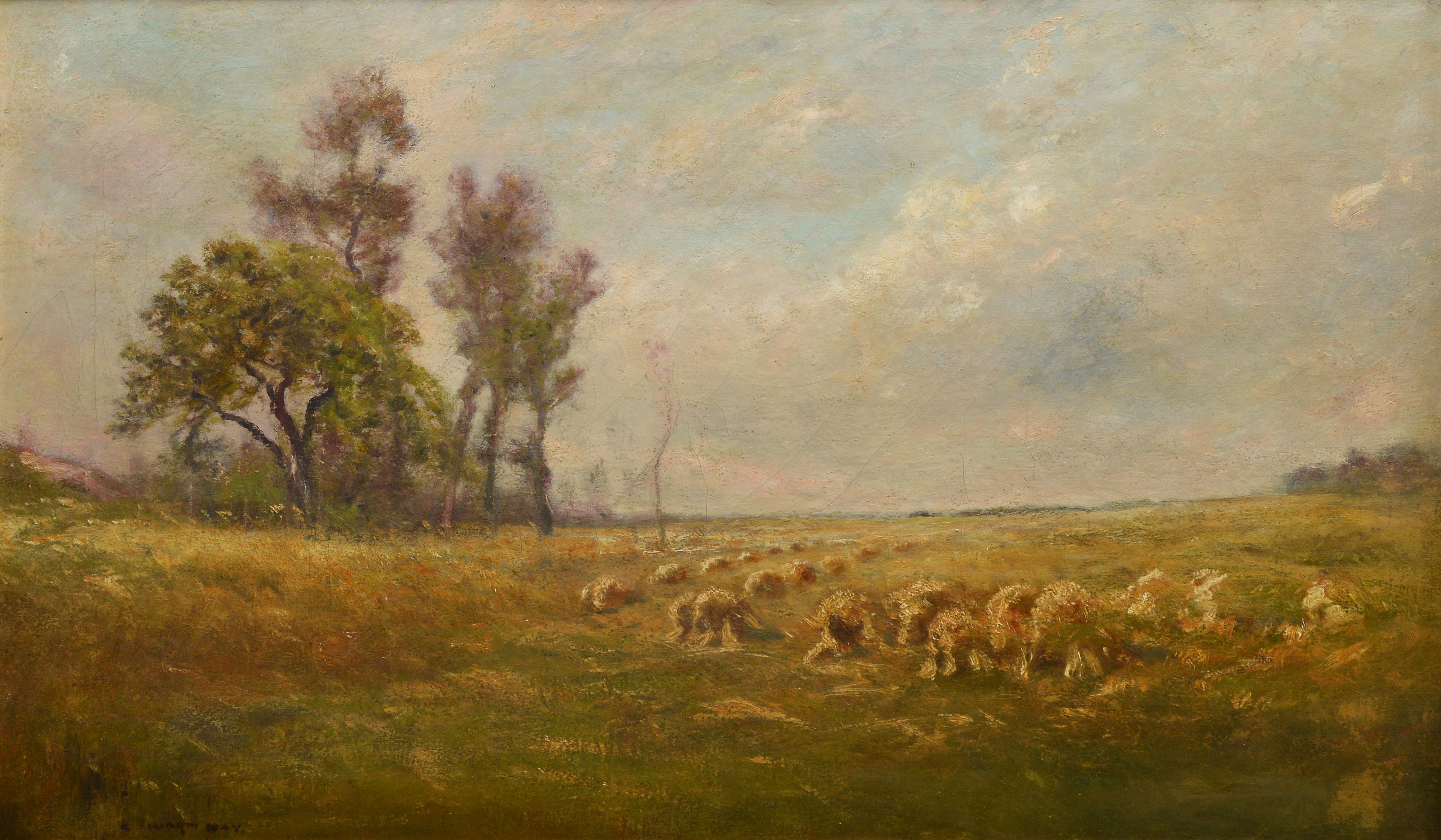 19th Century Impressionist Landscape with Sheep by Edward B Gay  - Brown Landscape Painting by Edward B. Gay