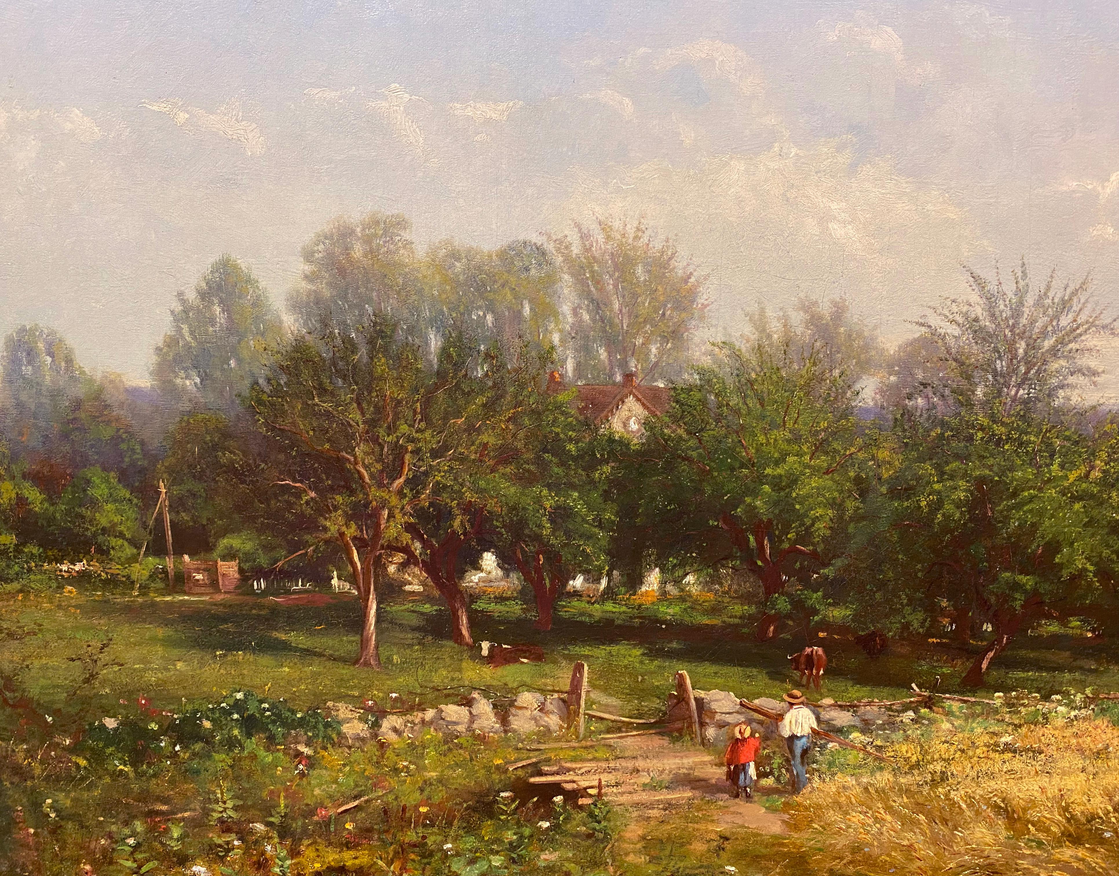 A fine pastoral landscape by Irish artist Edward B. Gay (1837-1928). Gay was born in Dublin, Ireland, and emigrated with his to Albany, NY at a very young age as a result of the potato famine. He began his art studies with a local Hudson River