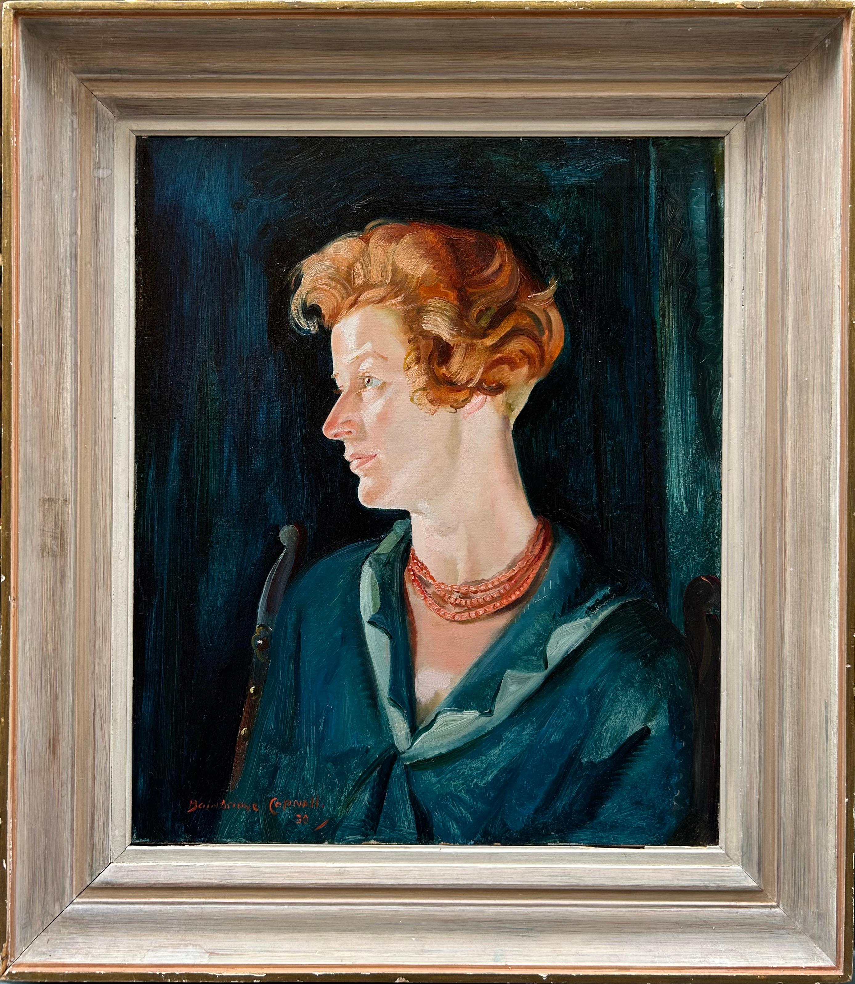 Ritratto di una signora in blu - Painting di Edward Bainbridge Copnall