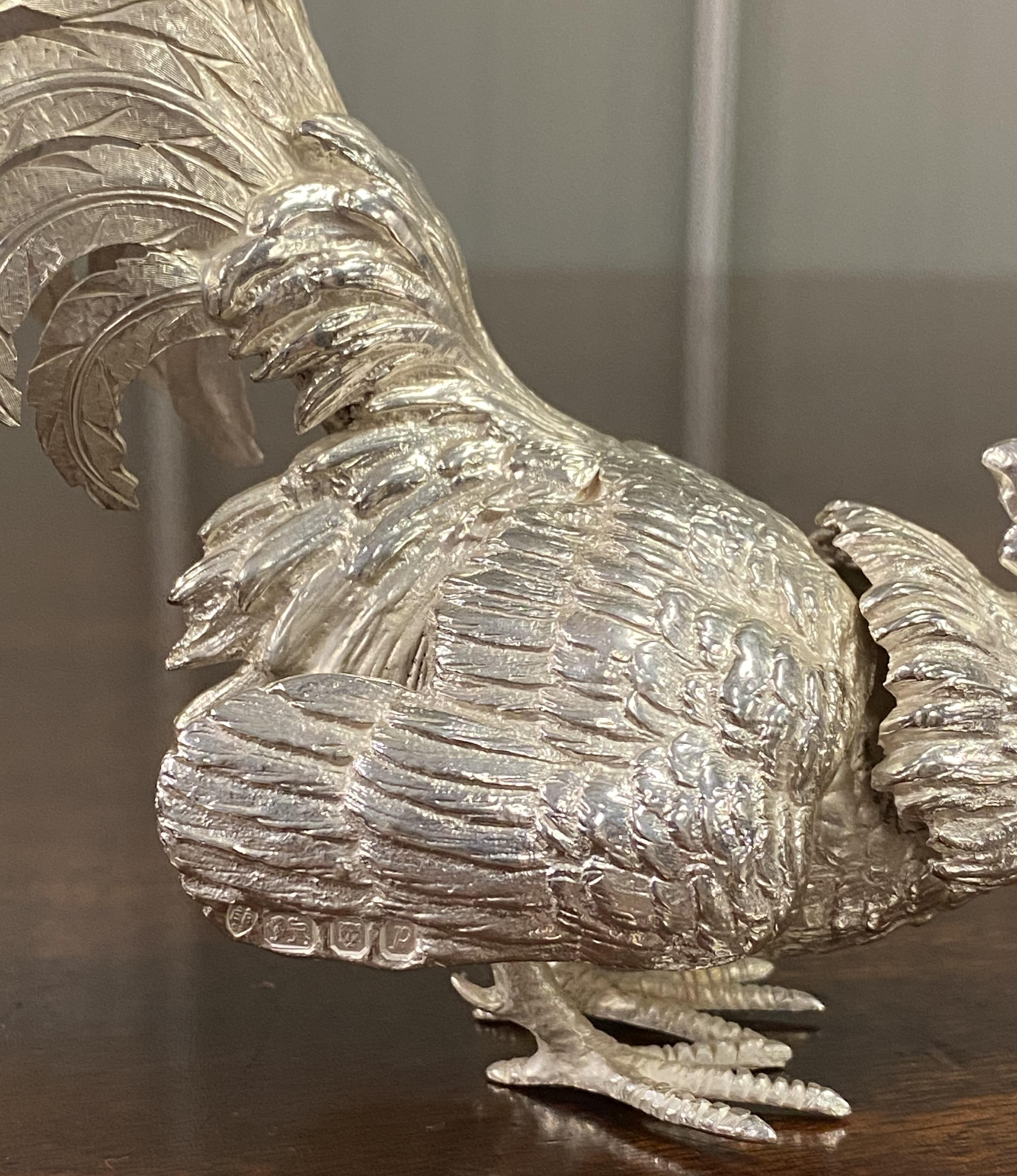 Rooster Cockerel aus massivem Sterlingsilber von Edward Barnard, 50 Jahre alt, gestempelt im Angebot 4