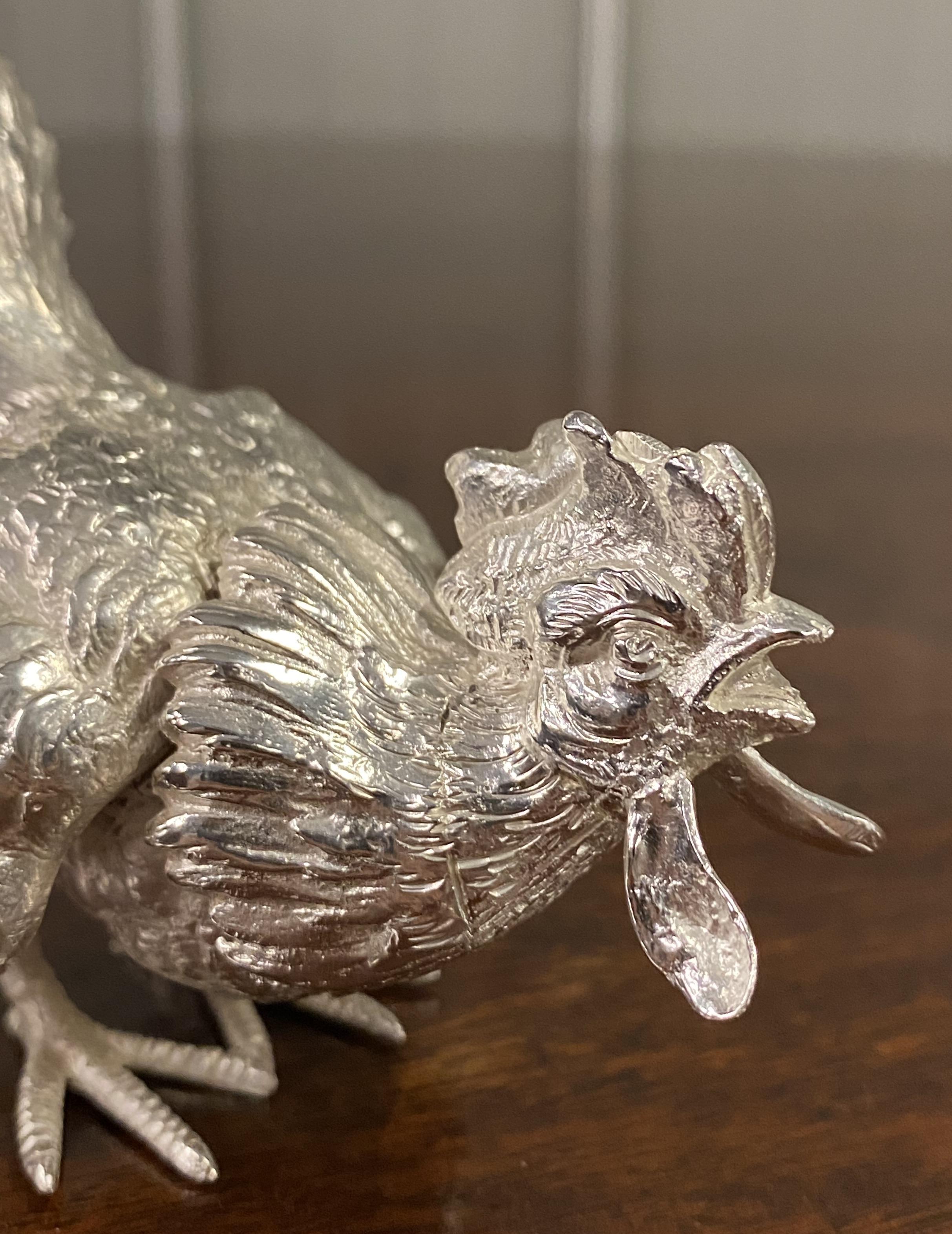 Mid-Century Modern Edward Barnard Solid Sterling Silver Rooster Cockerel 50 Years Old Hallmarked For Sale