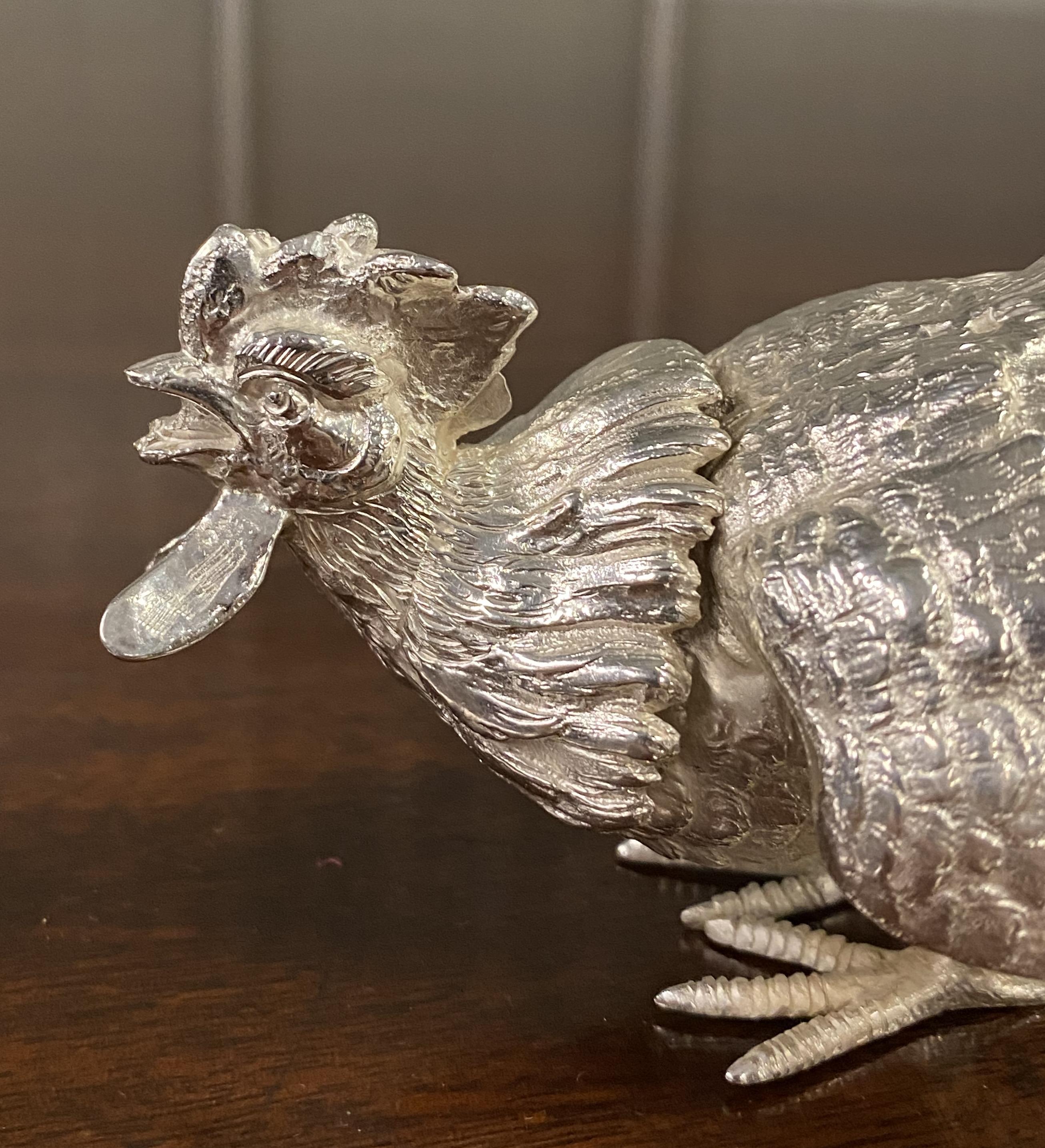 English Edward Barnard Solid Sterling Silver Rooster Cockerel 50 Years Old Hallmarked For Sale