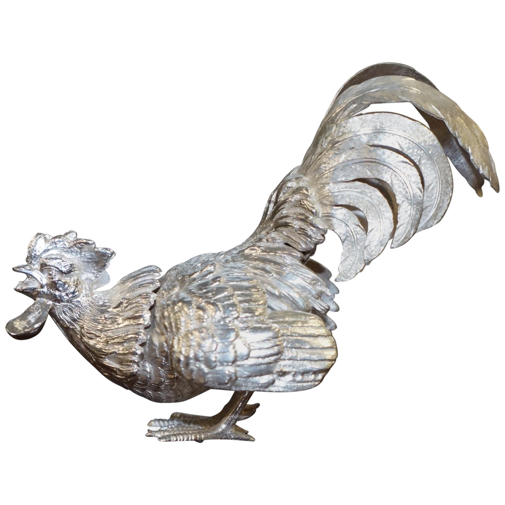 Cockerel en argent sterling massif poinçonné vieux de 50 ans d'Edward Barnard