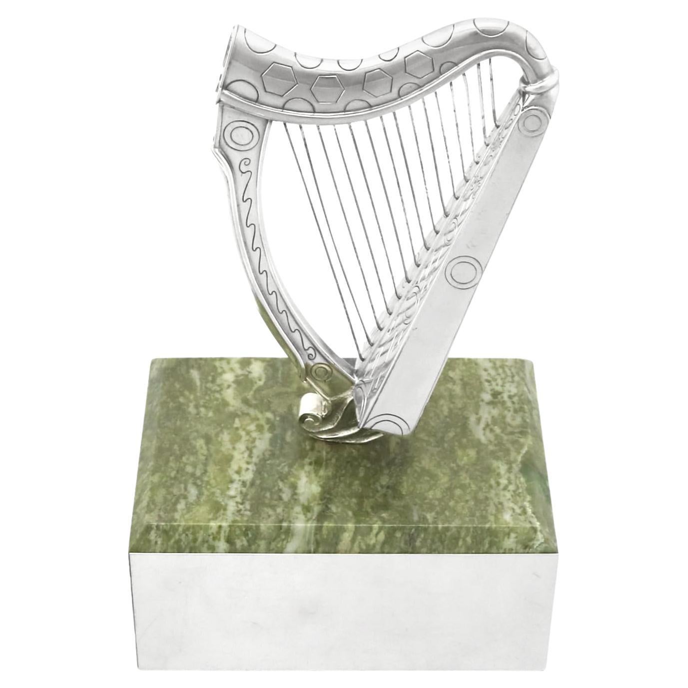 Edward Barnard & Sons Vintage English Sterling Silver Harp Trophy For Sale