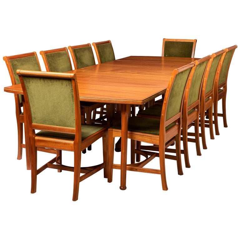 Edward Barnsley African Mahogany Dining Table and ten chairs, England