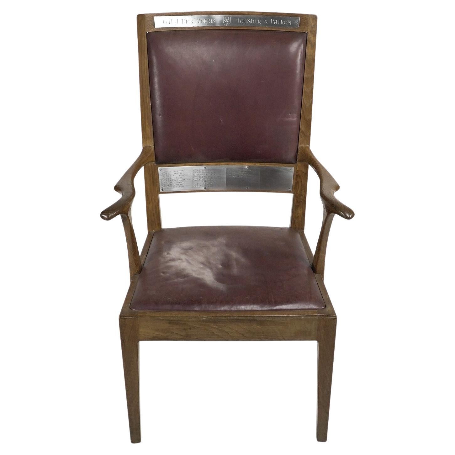 Edward Barnsley. Commissioned by G H J Morris An Arts and Crafts armchair with beautifully made organic curvaceous sculptured arms, he certainly put a lot of love and thought into them. Having an inscribed inset plaque: G H J 