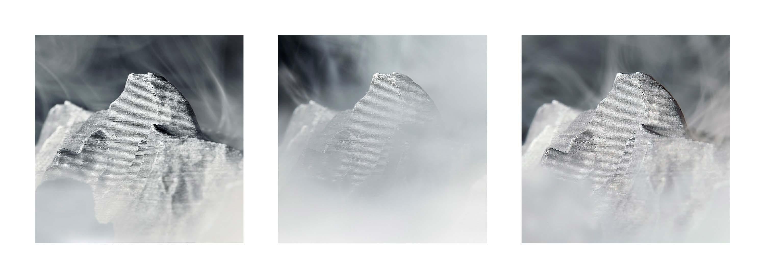 Half Dome in Fog Tryptich (with 3D printed landscape)
