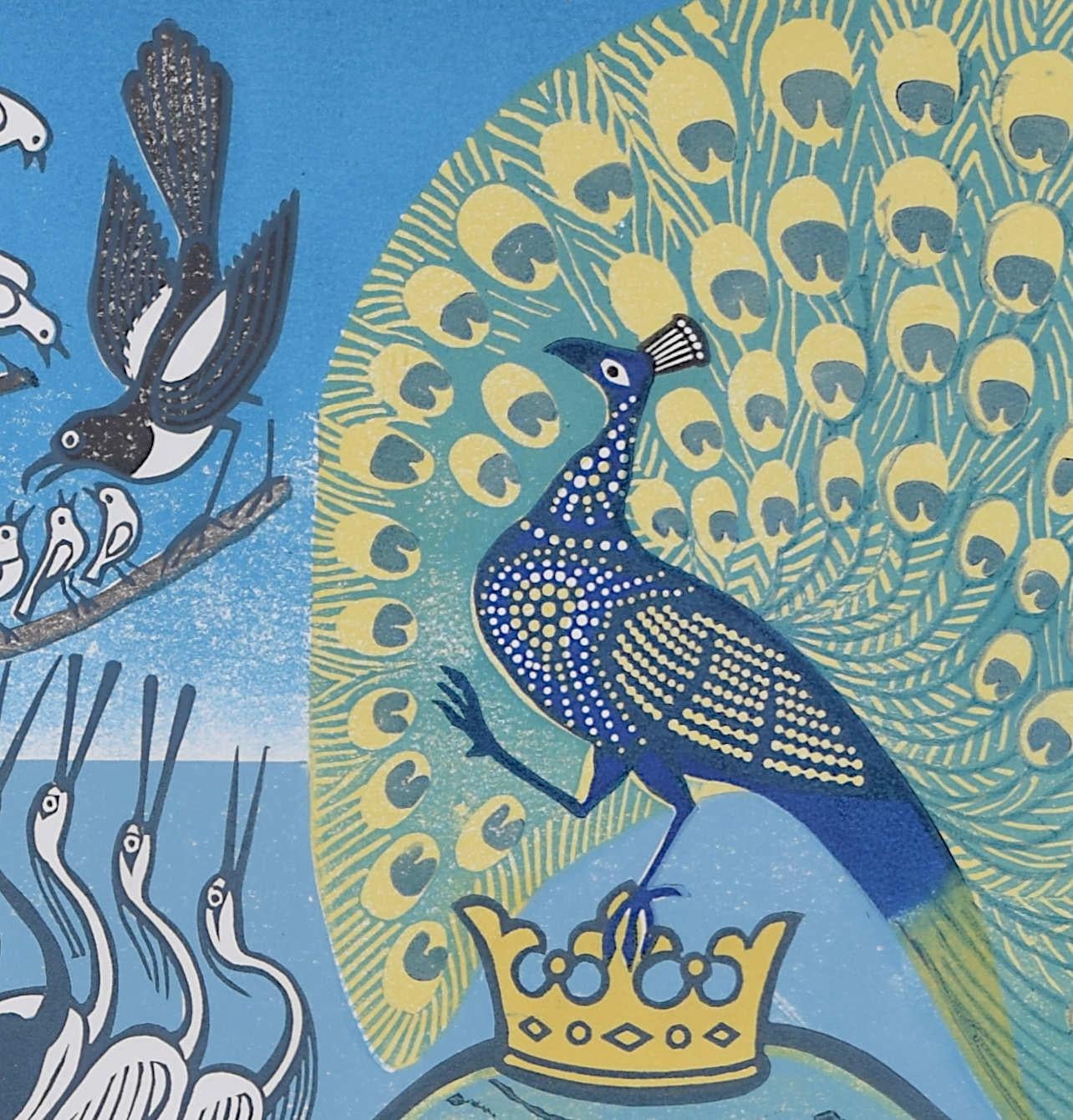 Edward Bawden : « Aesop's Fables: Peacock and Magpie », linogravure du XXe siècle en vente 3