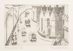 Marine Parade - Acquaforte di una città di mare con auto e personaggi, 1927-29