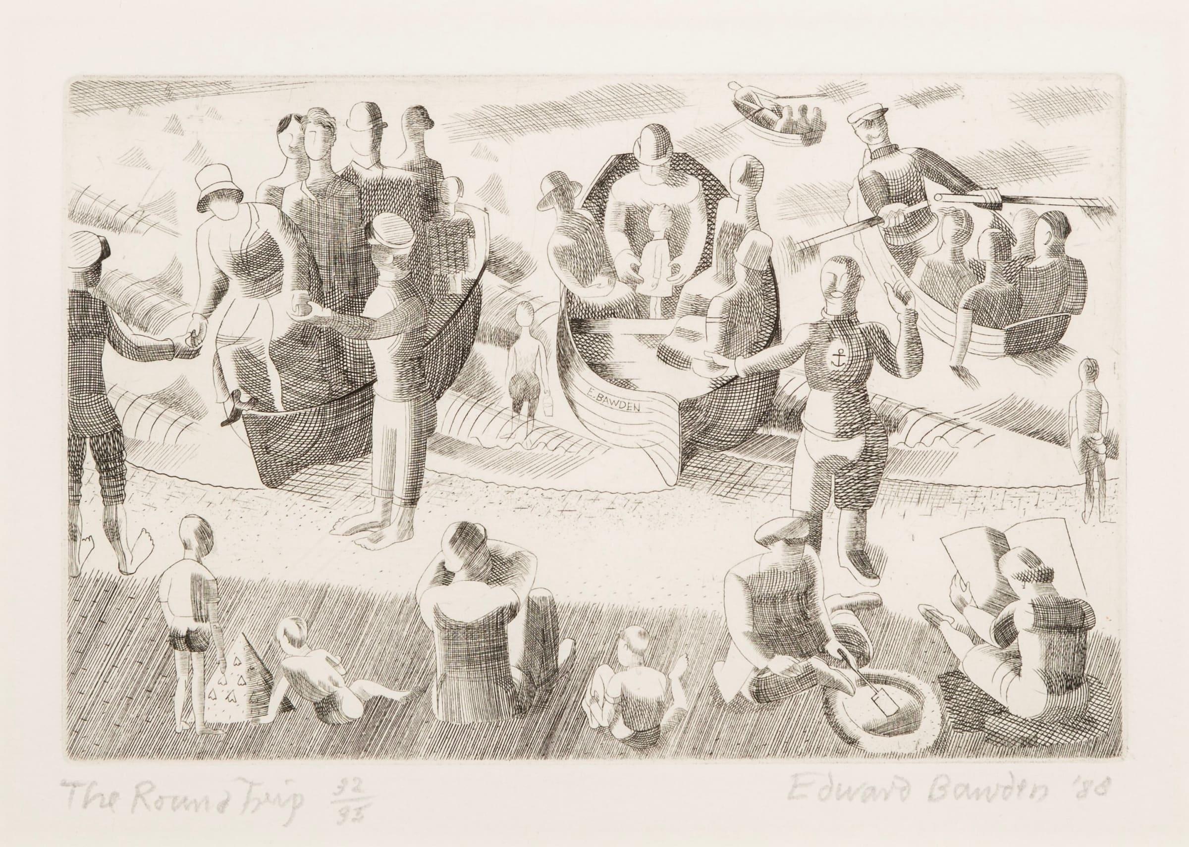 The Round Trip by Edward Bawden

Additional information:
Medium: etching, from a plate 1927-29
27.9 x 33 cm
11 x 13 in
signed, titled and numbered in pencil

English printmaker, graphic designer, illustrator and painter. He studied at the School of