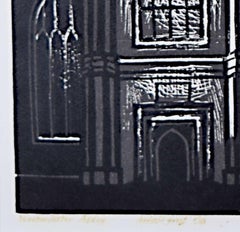 Westminster Abbey 20th century linocut print by Edward Bawden