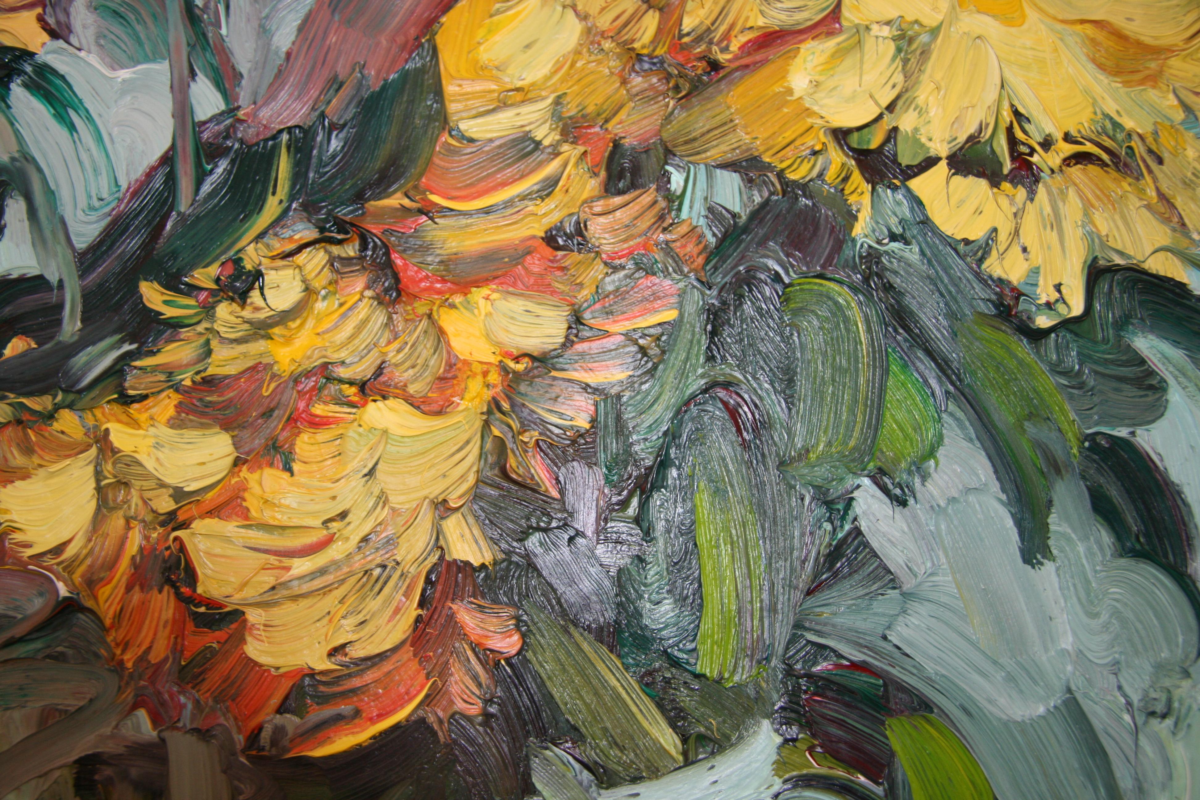 CHRYSANTHEMUMS IN A GREEN VASE EDWARD BEALE British contemporary artist. For Sale 3