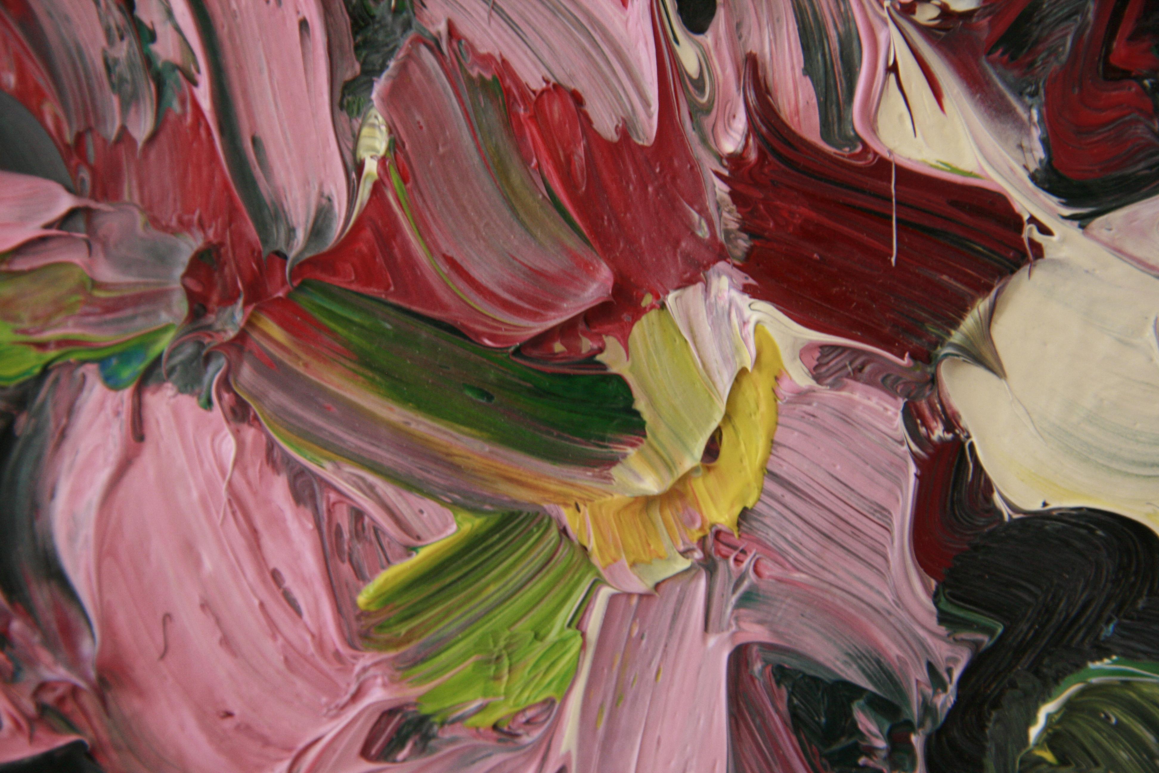 CRIMSON CHRYSANTHEMUMS  PALE BLUE .EDWARD BEALE contemporary British artist For Sale 7