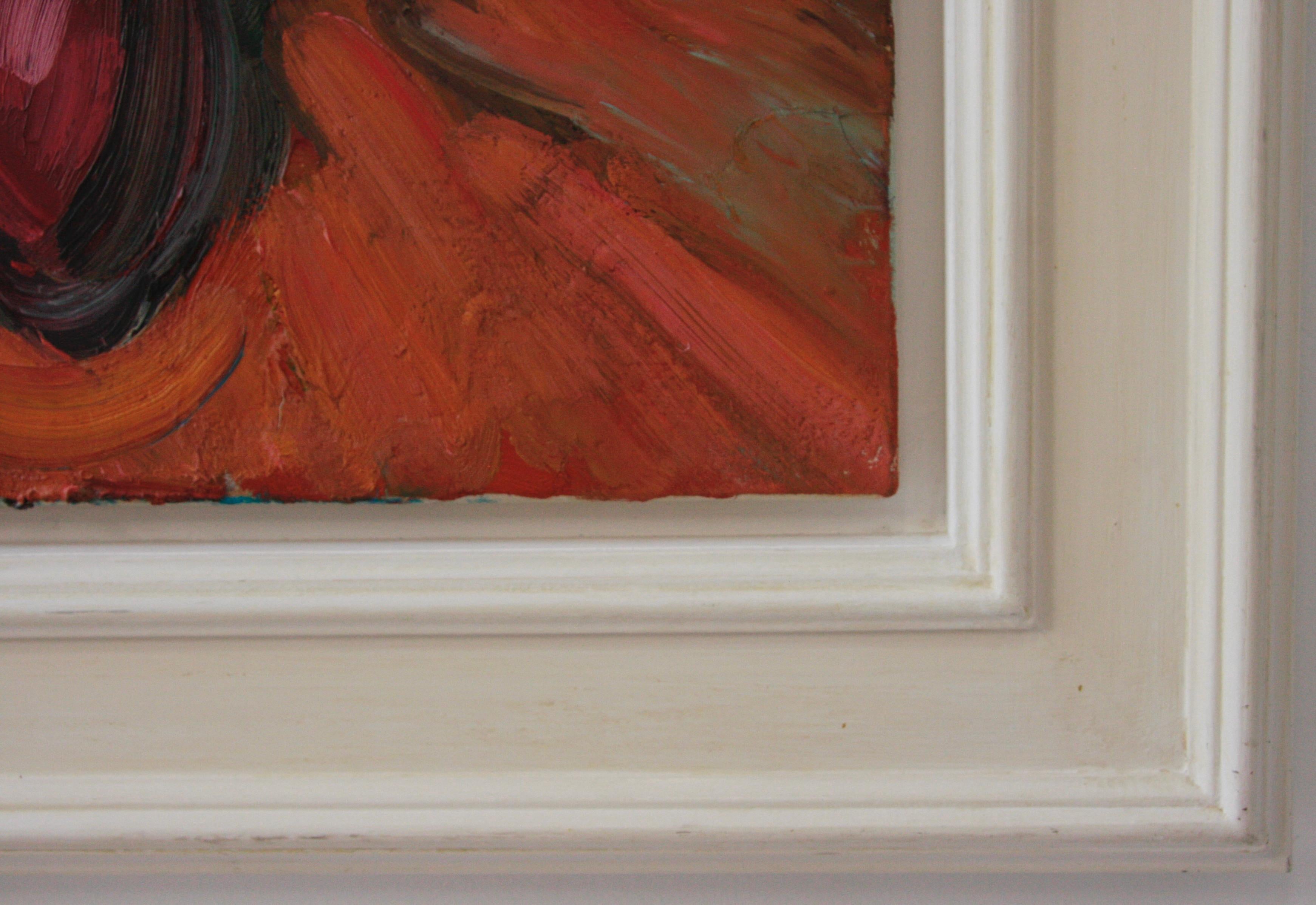 CRIMSON CHRYSANTHEMUMS  PALE BLUE .EDWARD BEALE contemporary British artist For Sale 12