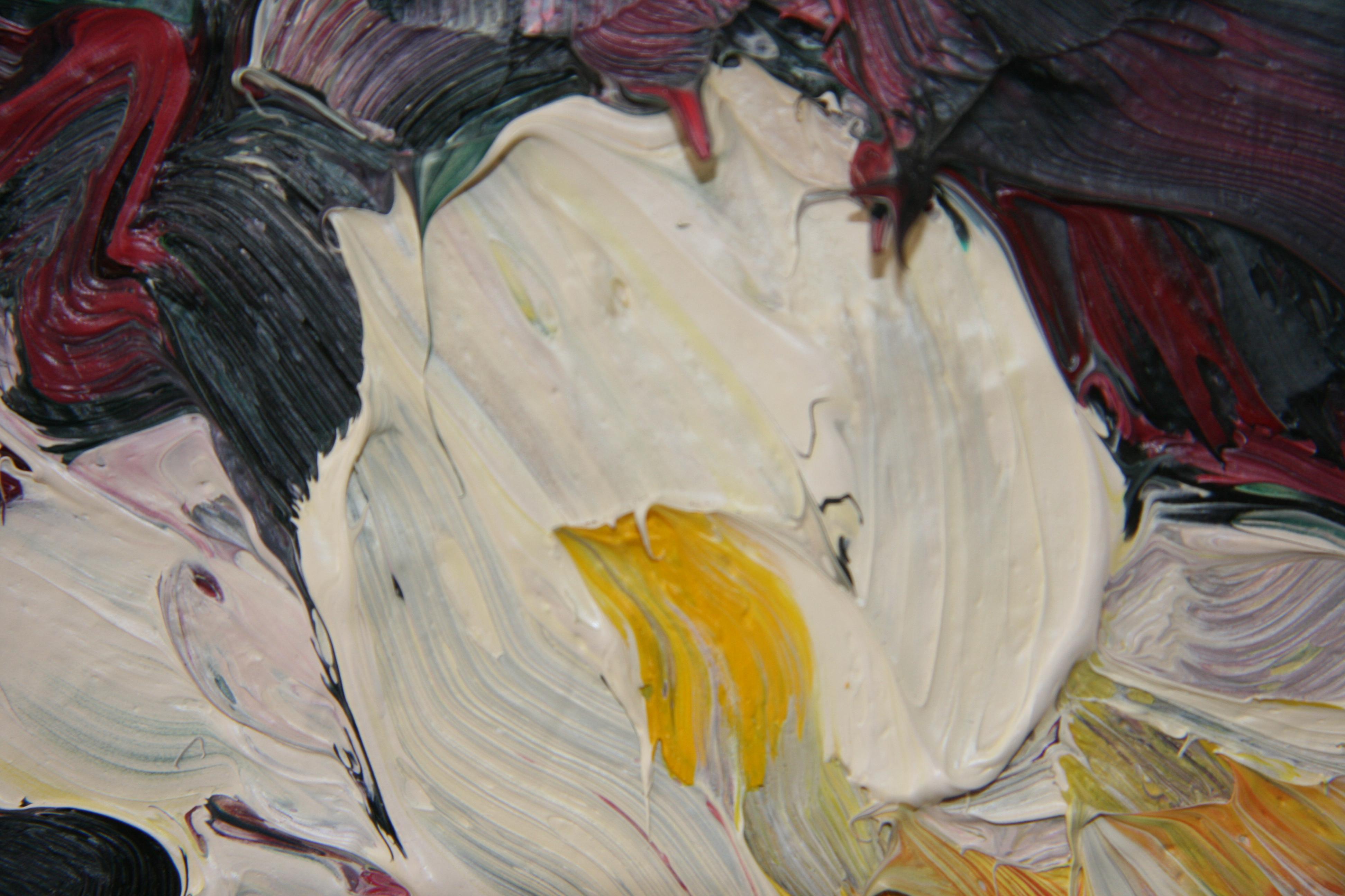CRIMSON CHRYSANTHEMUMS  PALE BLUE .EDWARD BEALE contemporary British artist For Sale 3