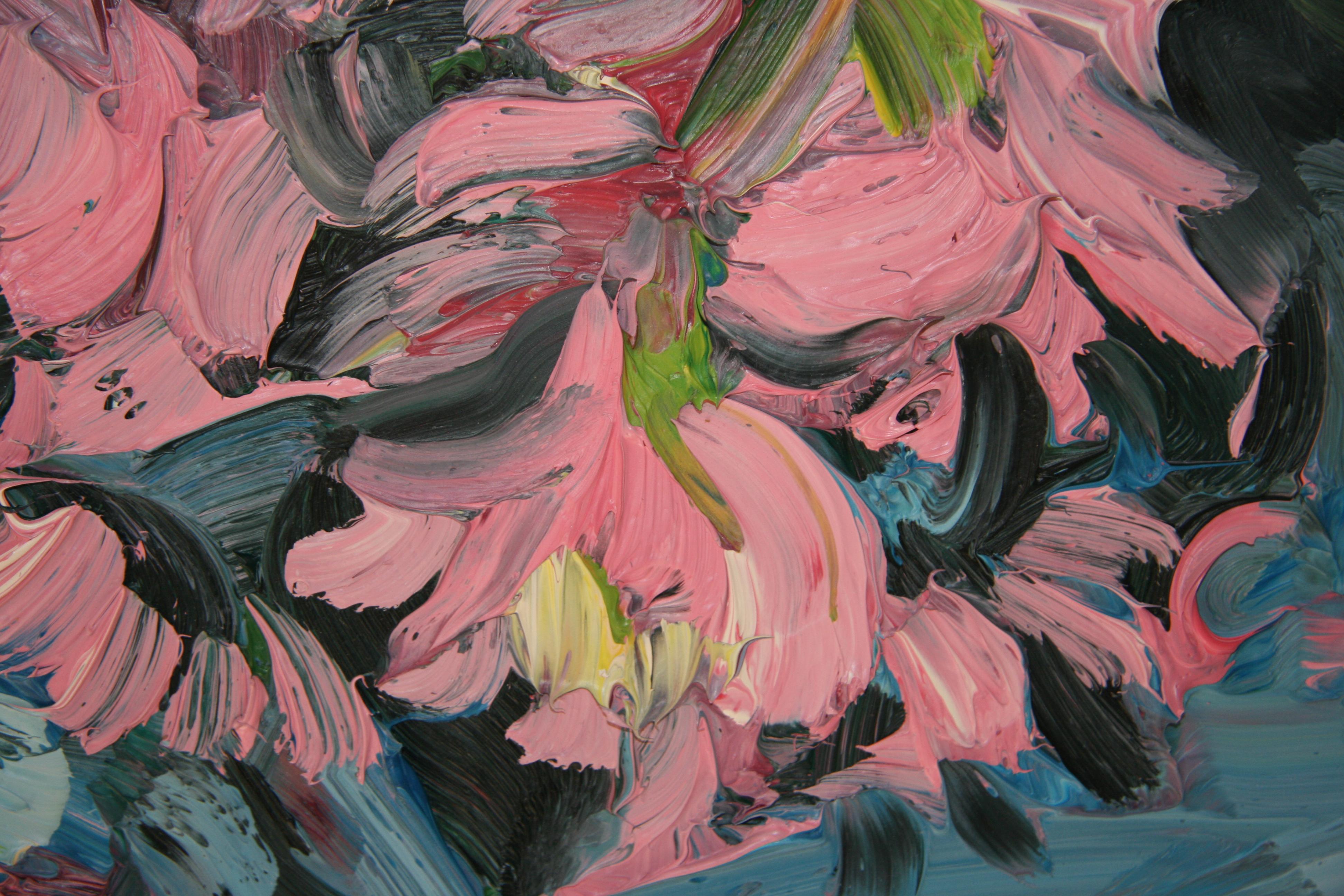 CRIMSON CHRYSANTHEMUMS  PALE BLUE .EDWARD BEALE contemporary British artist For Sale 4