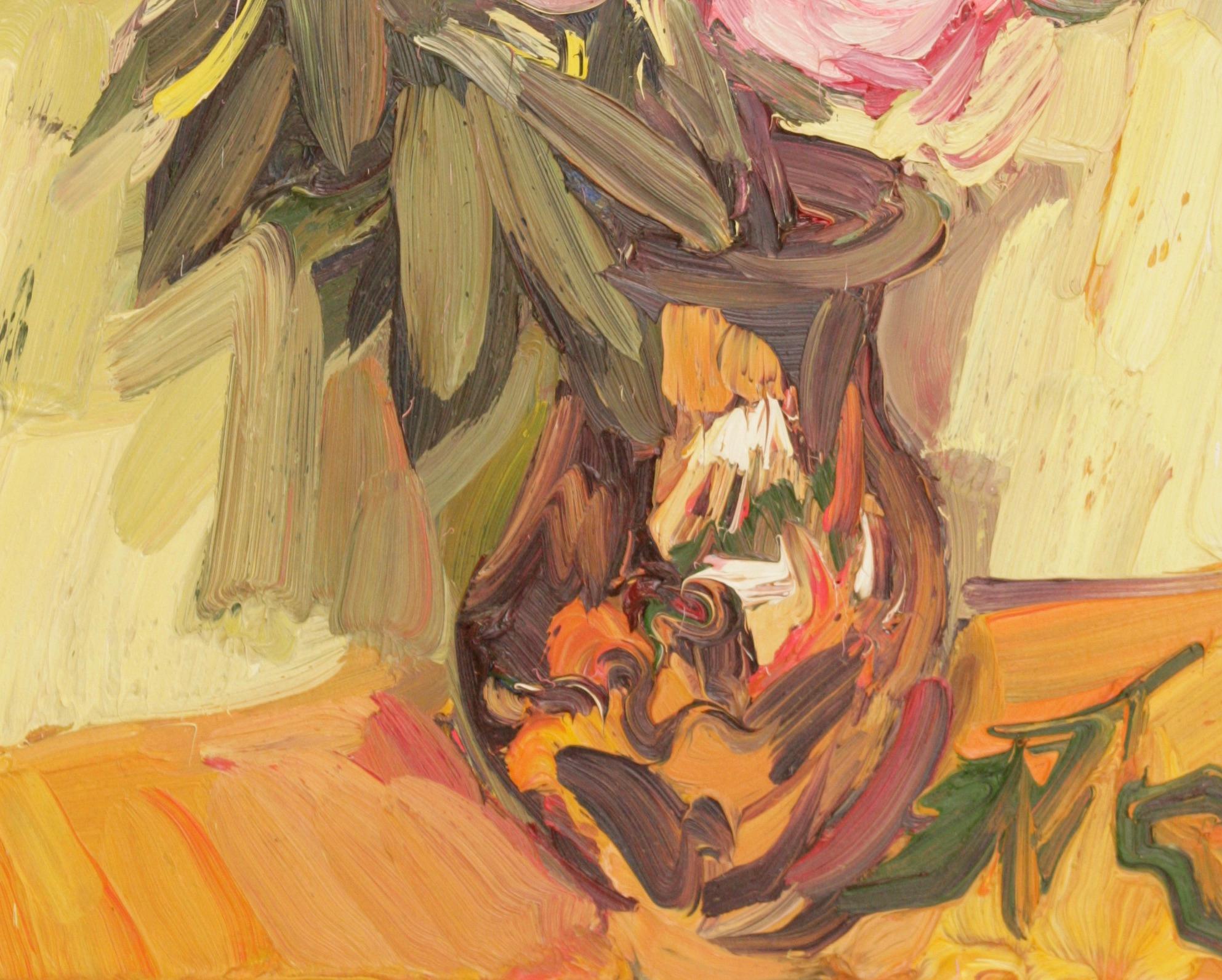 FIVE PEONIES IN VASE EDWARD BEALE Contemporary British Artist For Sale 7