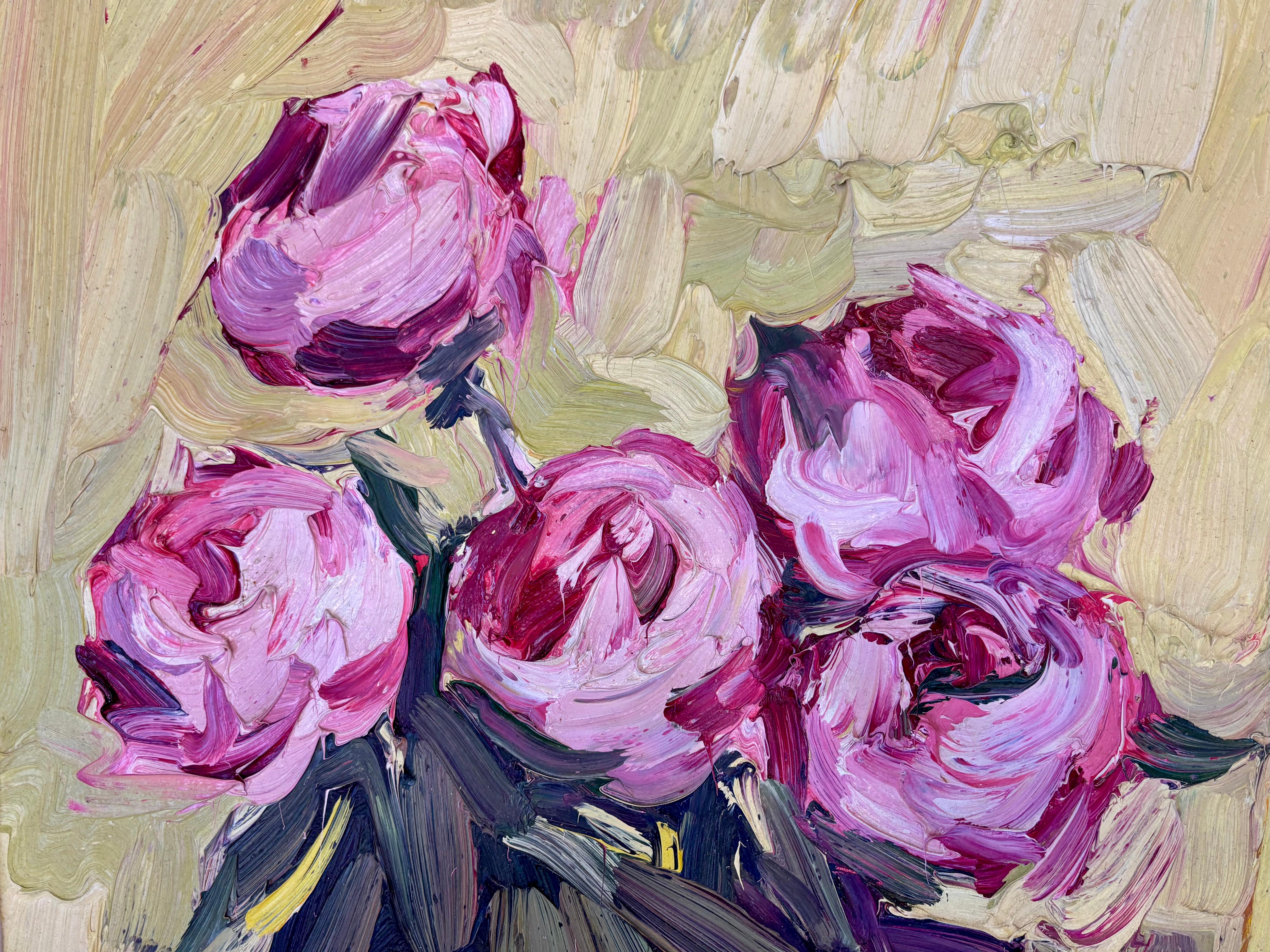 FIVE PEONIES IN VASE EDWARD BEALE Contemporary British Artist For Sale 8