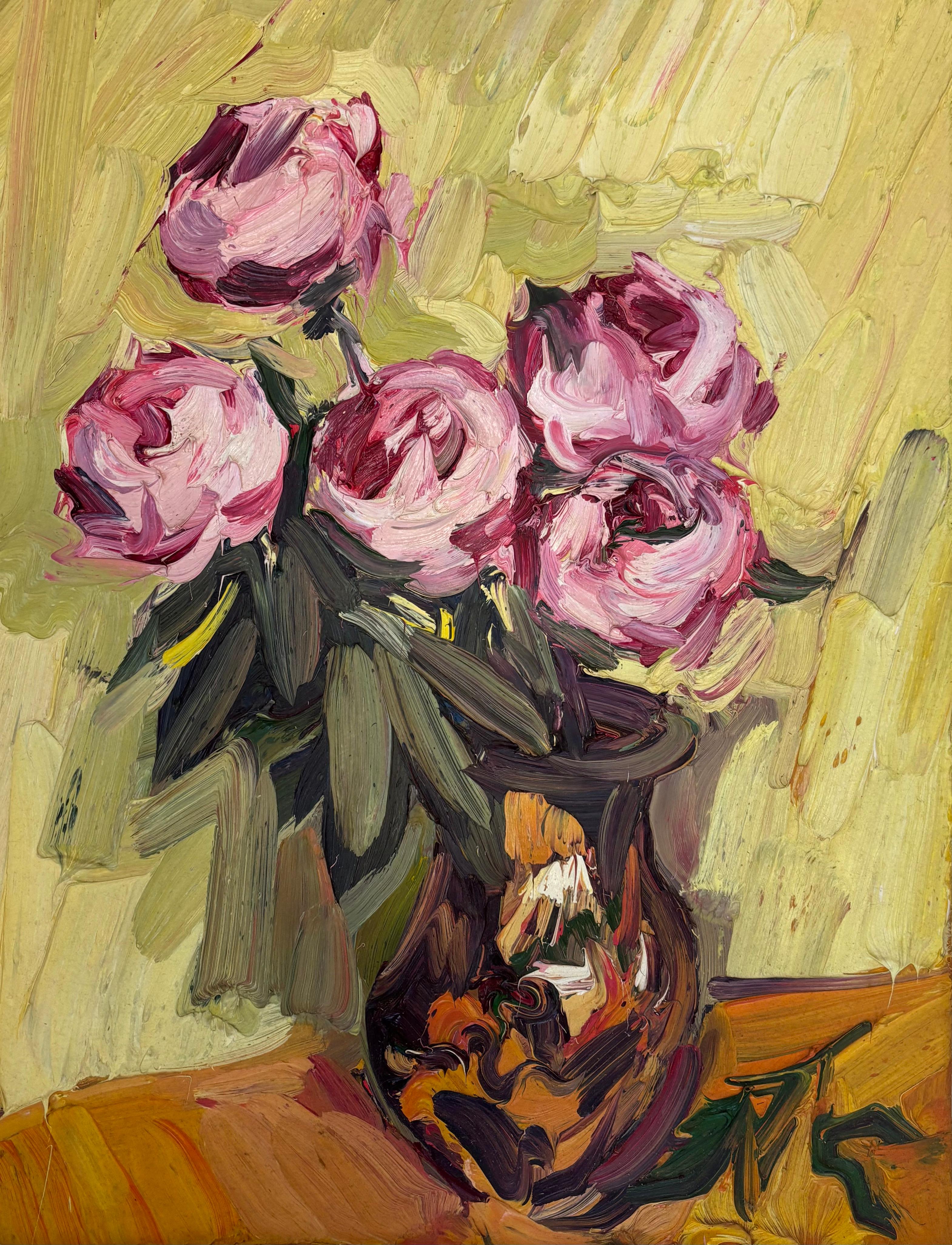 FIVE PEONIES IN VASE EDWARD BEALE Contemporary British Artist For Sale 11