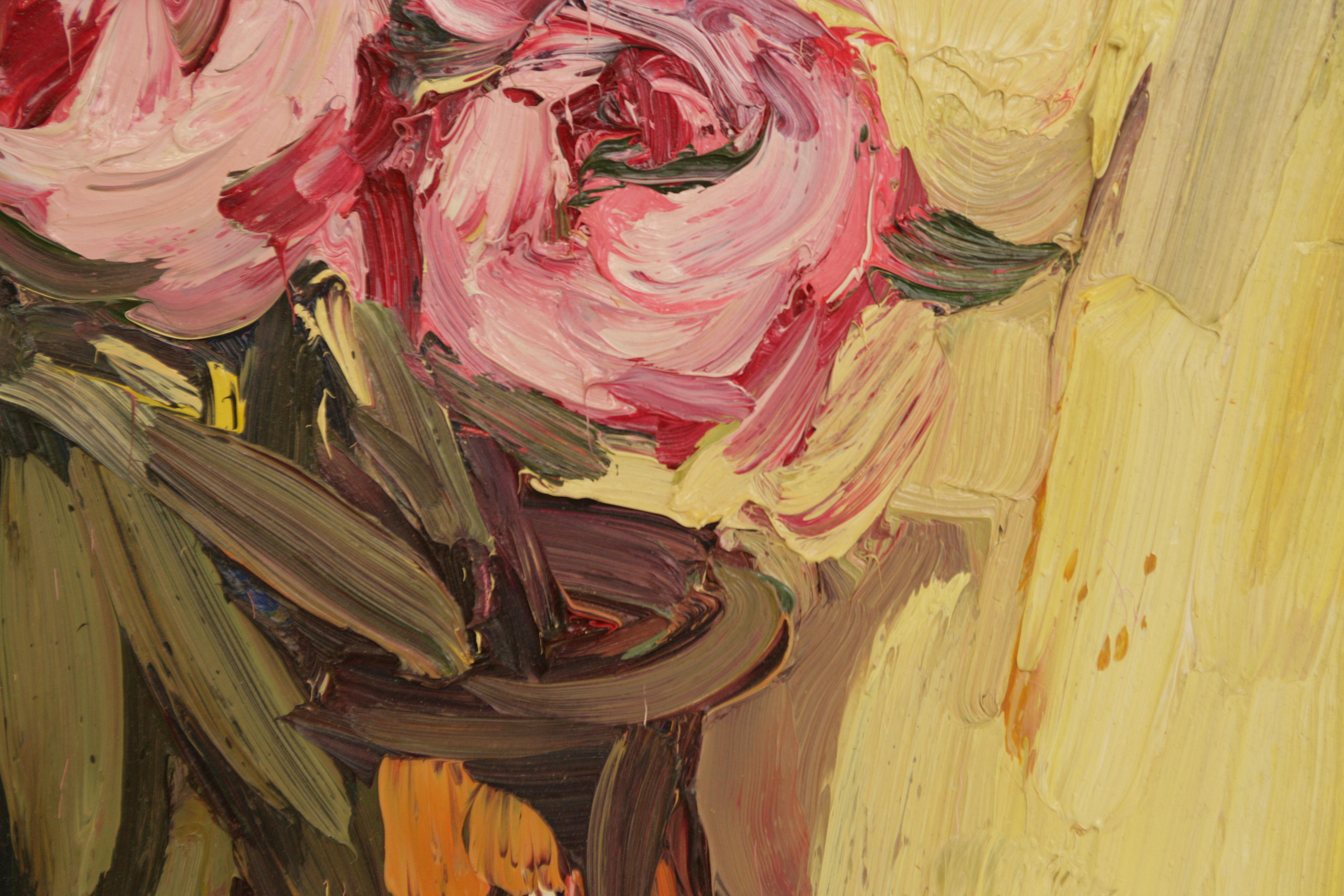 FIVE PEONIES IN VASE EDWARD BEALE Contemporary British Artist For Sale 3