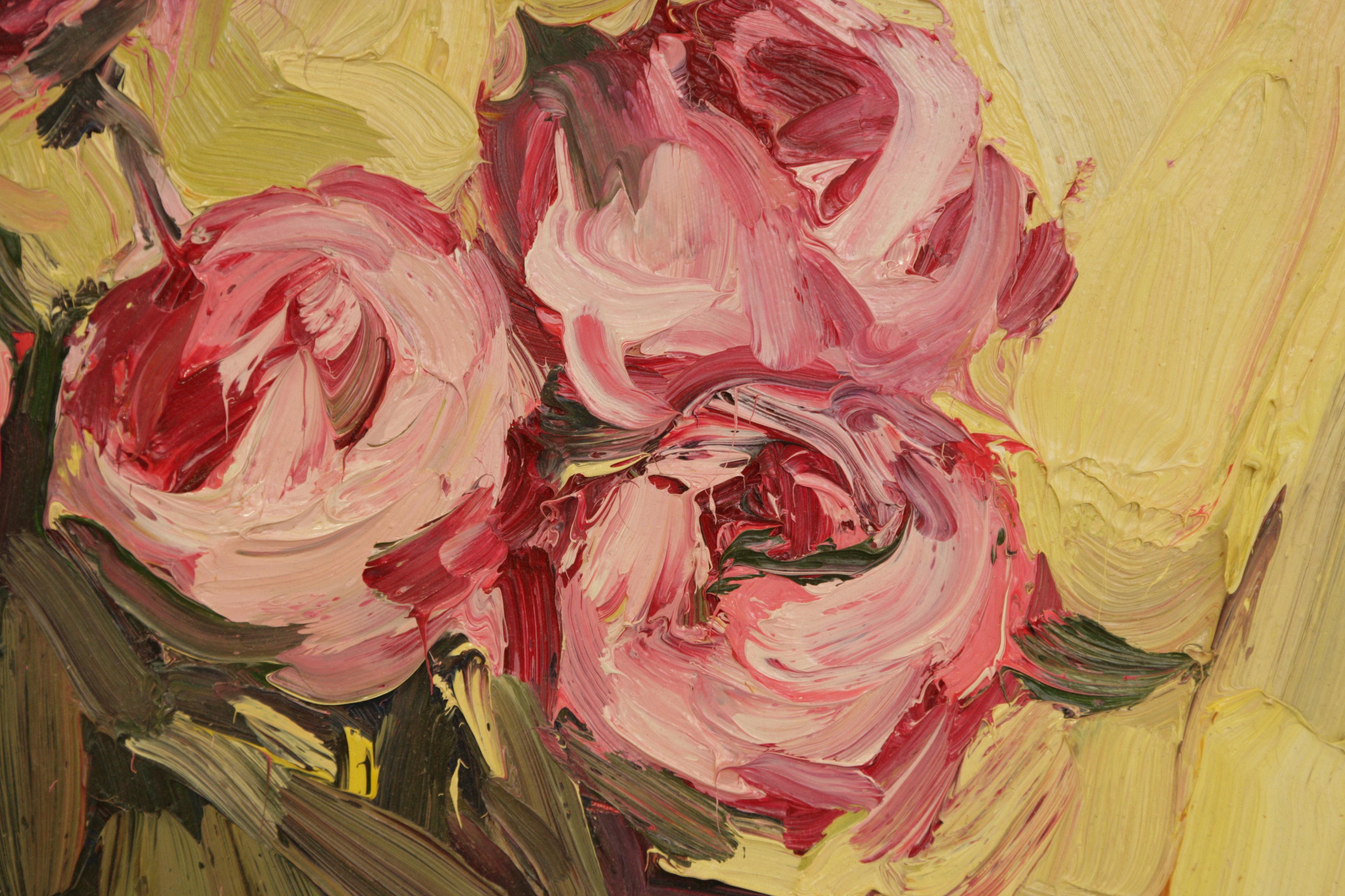 FIVE PEONIES IN VASE EDWARD BEALE Contemporary British Artist For Sale 4