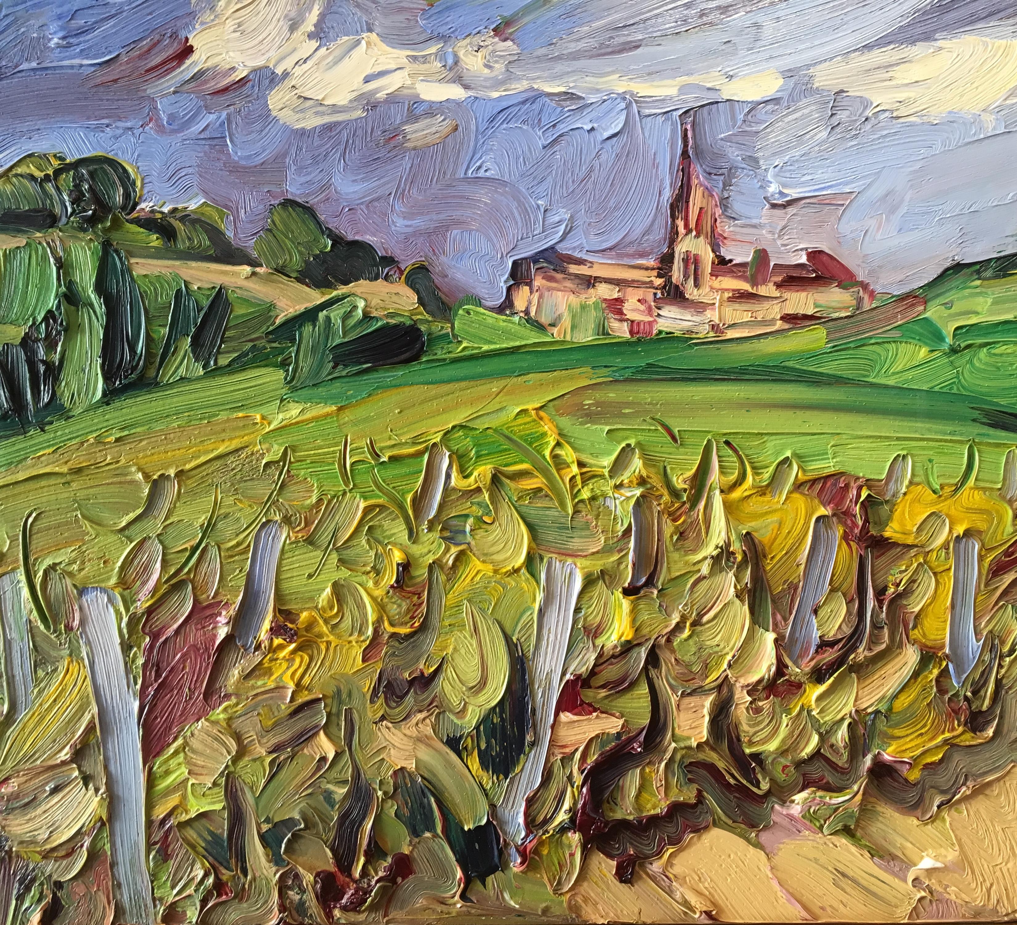 Saint Emilion from Vineyard. Edward Beale Postimpressionist French Landscape.