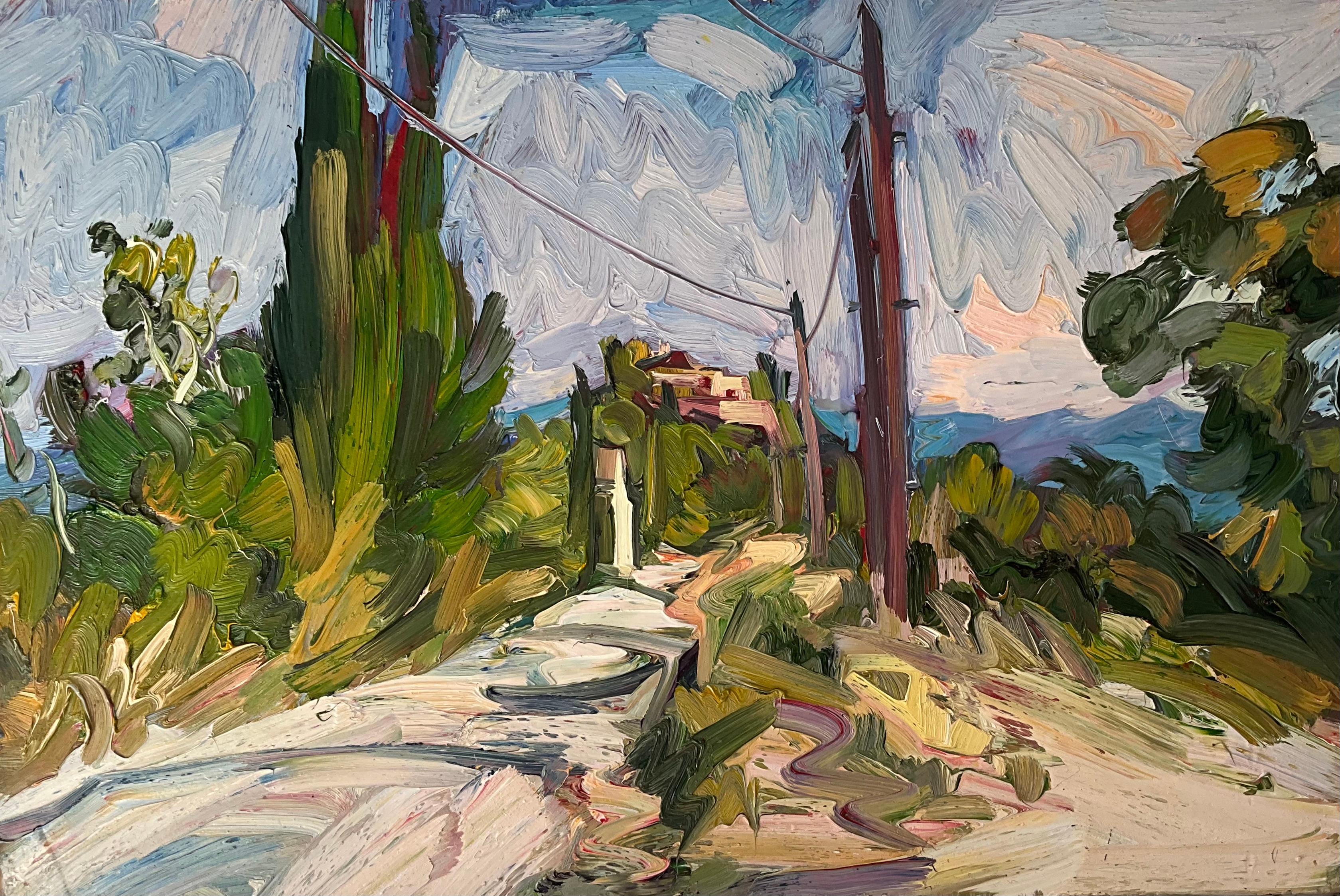 LA CASA BLANCA en el camino aSAINT FERREOL. EDWARD BEALE Contemporáneo británico - Painting de Edward Beale