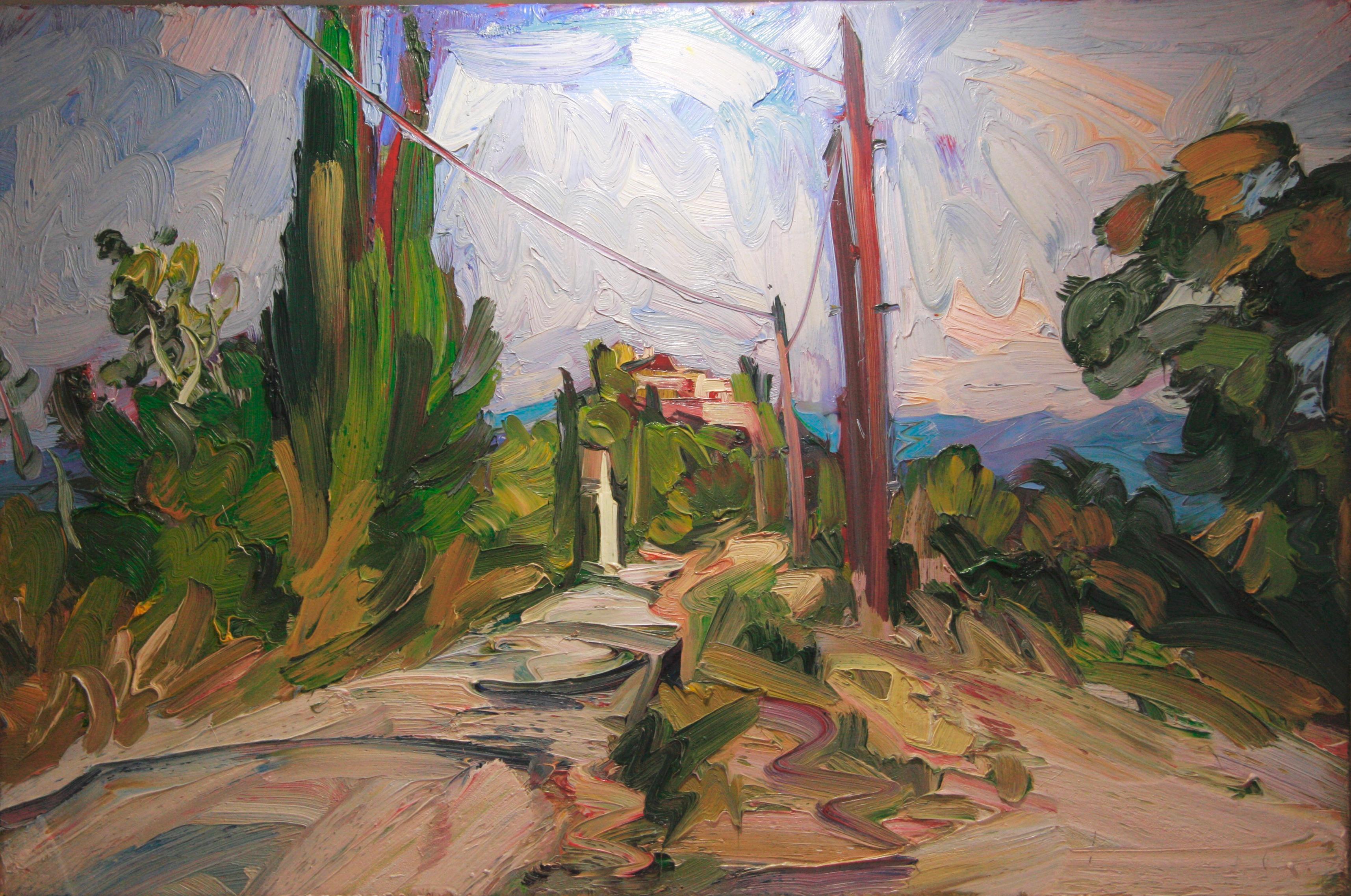 LA CASA BLANCA en el camino aSAINT FERREOL. EDWARD BEALE Contemporáneo británico - Painting Impresionista abstracto de Edward Beale