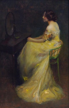 The Mirror, 19th Century Impressionist Female Portrait, Oil on Board, Framed