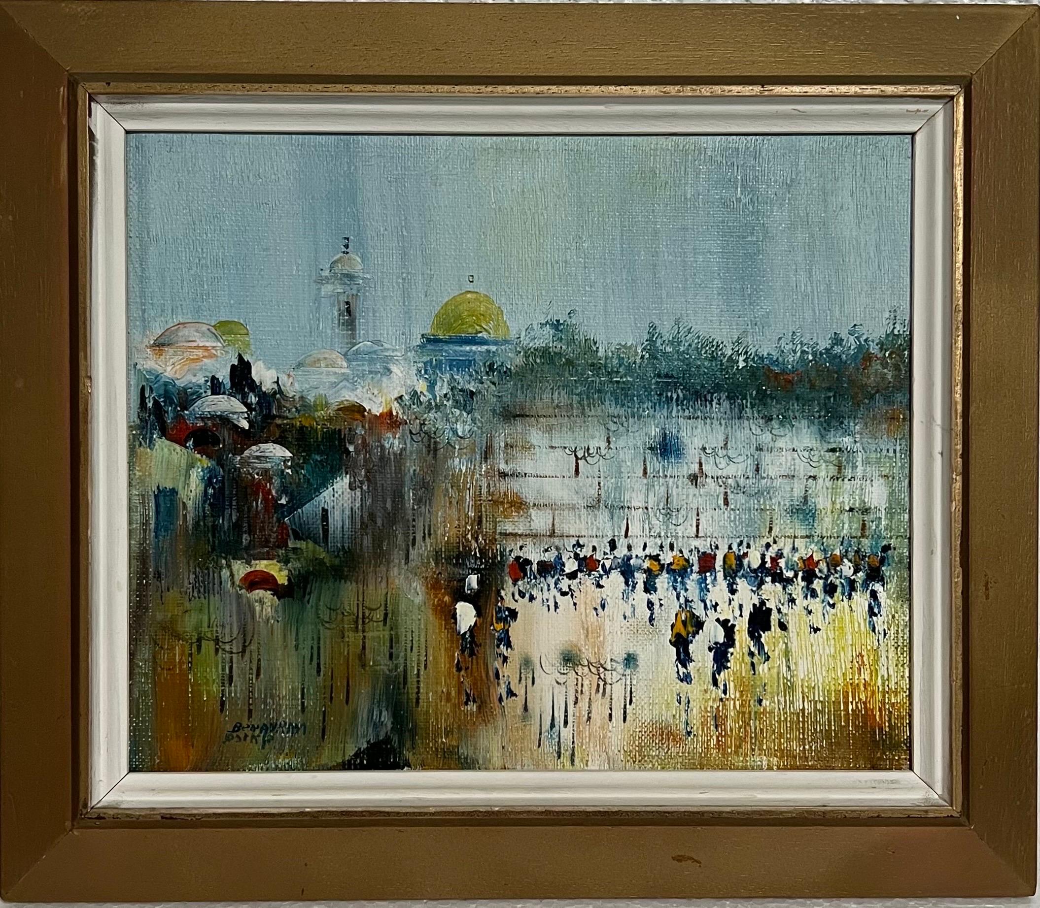 Peinture à l'huile sur toile de l'école israélienne de Bezalel à Jérusalem et au Kotel  - Painting de Edward Ben Avram