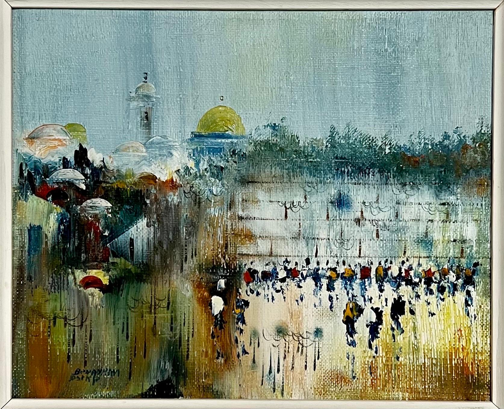 Landscape Painting Edward Ben Avram - Peinture à l'huile sur toile de l'école israélienne de Bezalel à Jérusalem et au Kotel 