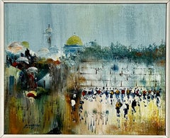 Edward Ben Avram Israeli Bezalel School Jerusalem Kotel Landscape Oil Painting 