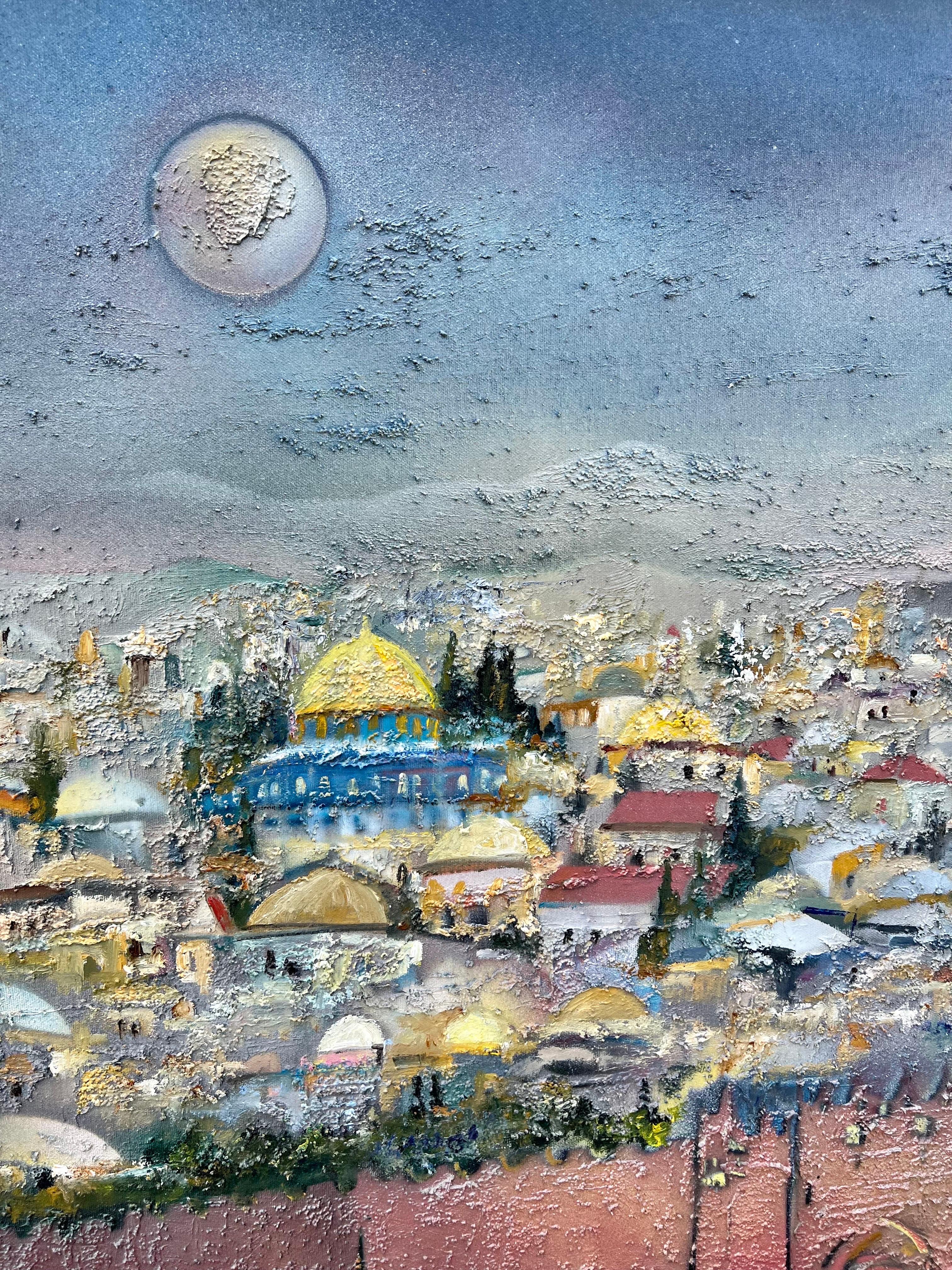 Grande peinture à l'huile sur toile de l'école israélienne de Bezalel à Jérusalem, Ben Avram  en vente 6