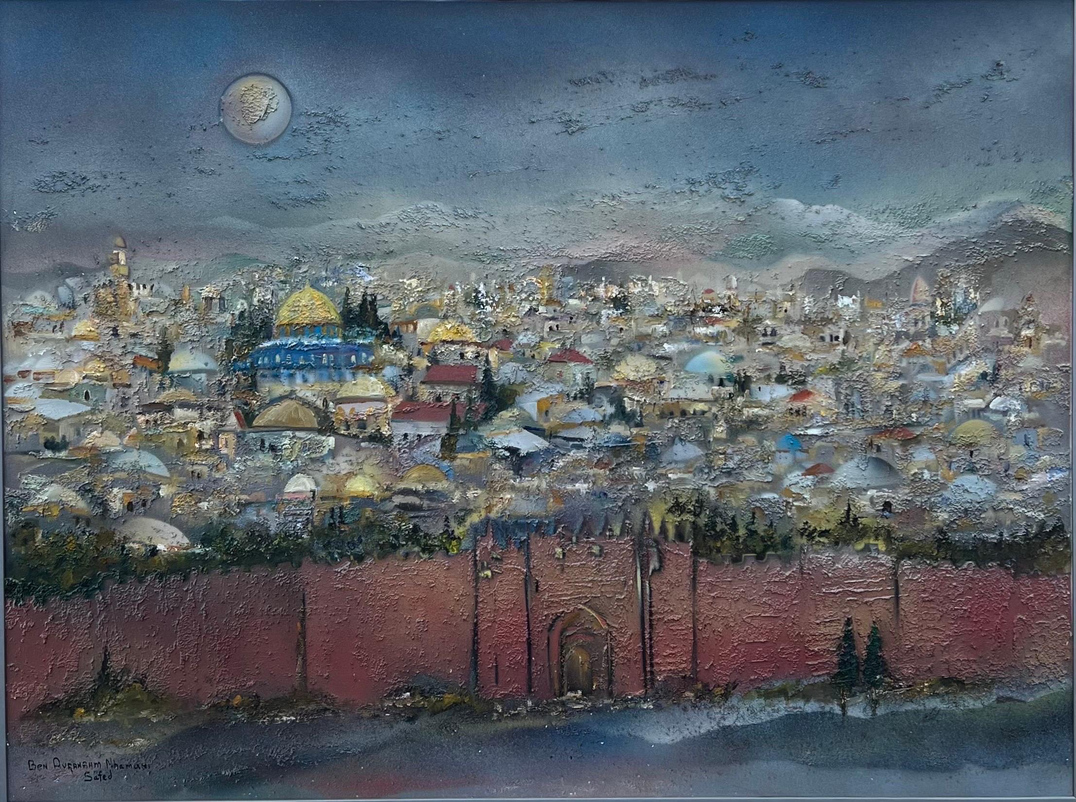 Grande peinture à l'huile sur toile de l'école israélienne de Bezalel à Jérusalem, Ben Avram  en vente 8