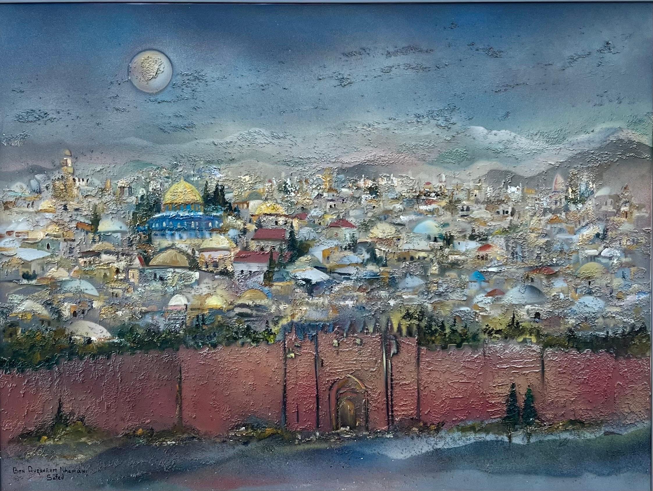 Grande peinture à l'huile sur toile de l'école israélienne de Bezalel à Jérusalem, Ben Avram  en vente 9