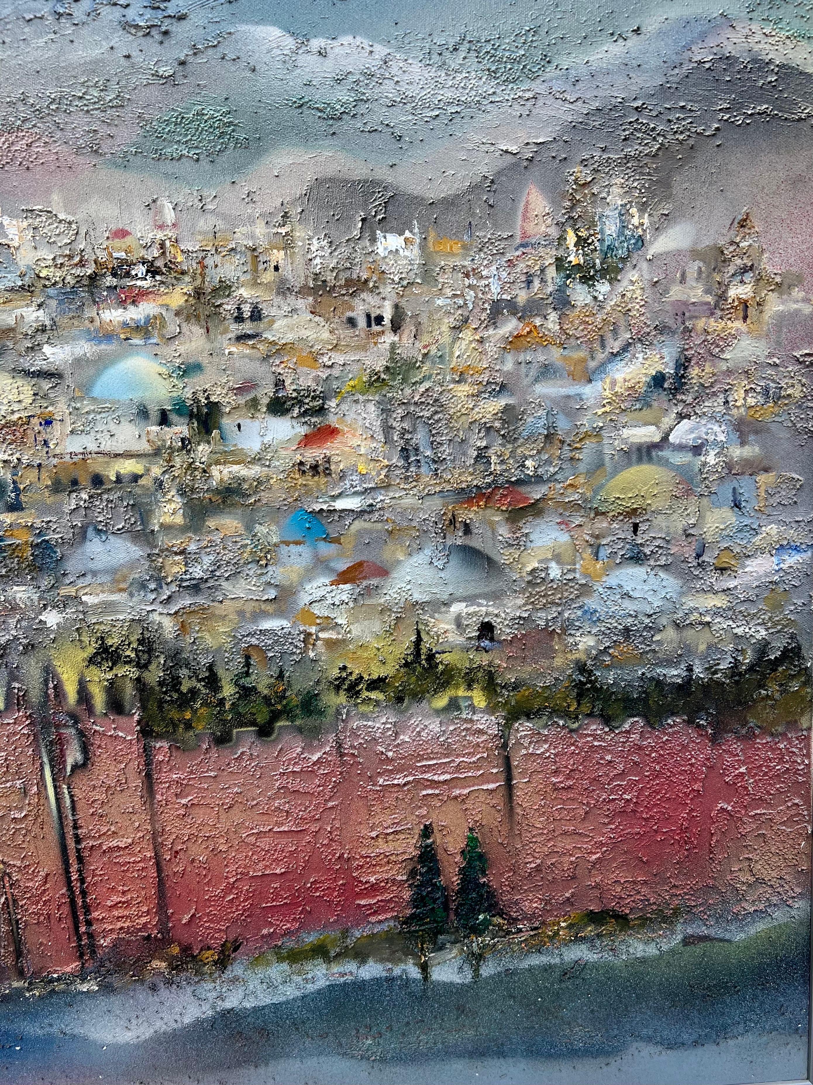 Grande peinture à l'huile sur toile de l'école israélienne de Bezalel à Jérusalem, Ben Avram  - Painting de Edward Ben Avram