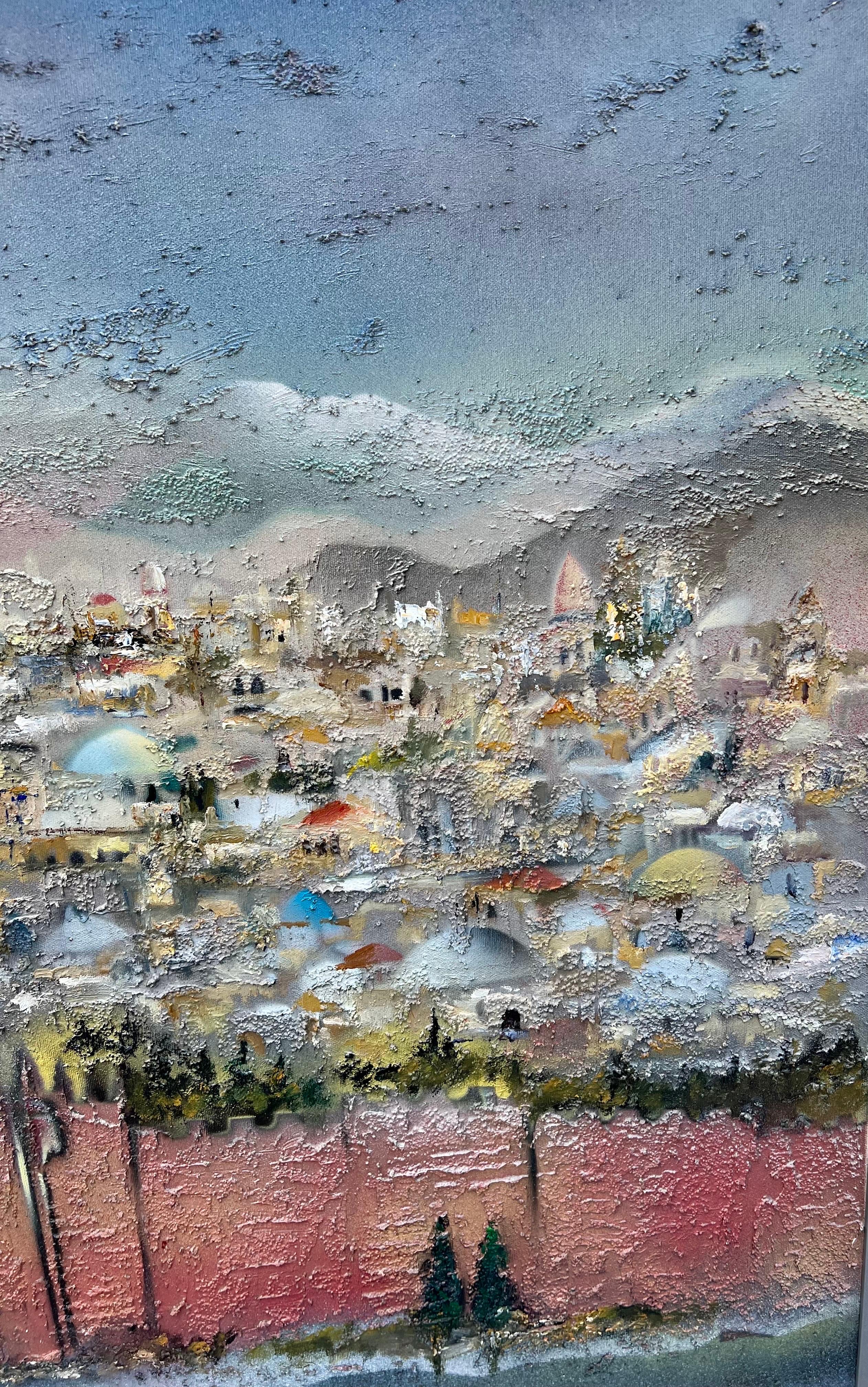 Grande peinture à l'huile sur toile de l'école israélienne de Bezalel à Jérusalem, Ben Avram  en vente 3