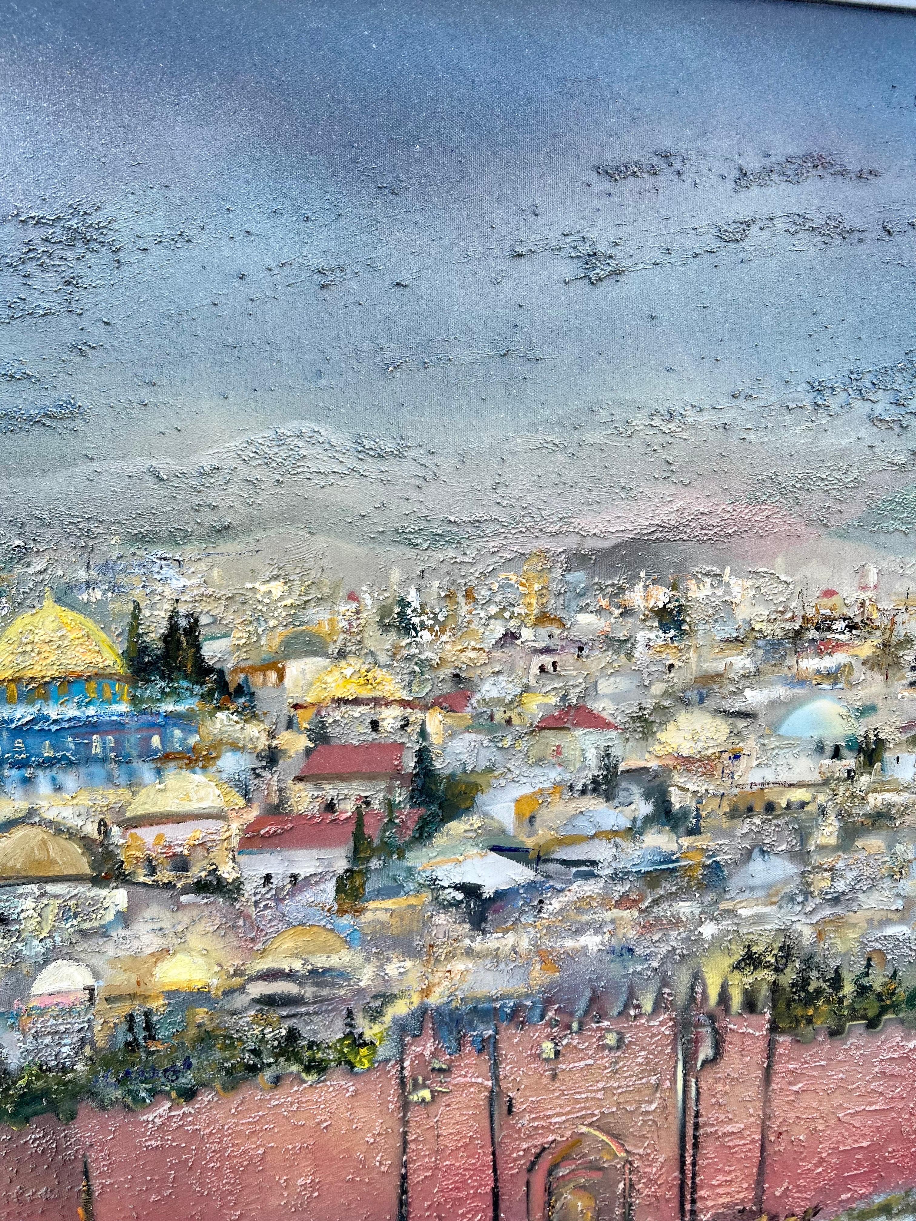 Grande peinture à l'huile sur toile de l'école israélienne de Bezalel à Jérusalem, Ben Avram  en vente 5