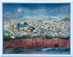 Large Edward Ben Avram Israeli Bezalel School Jerusalem Landscape Oil Painting 