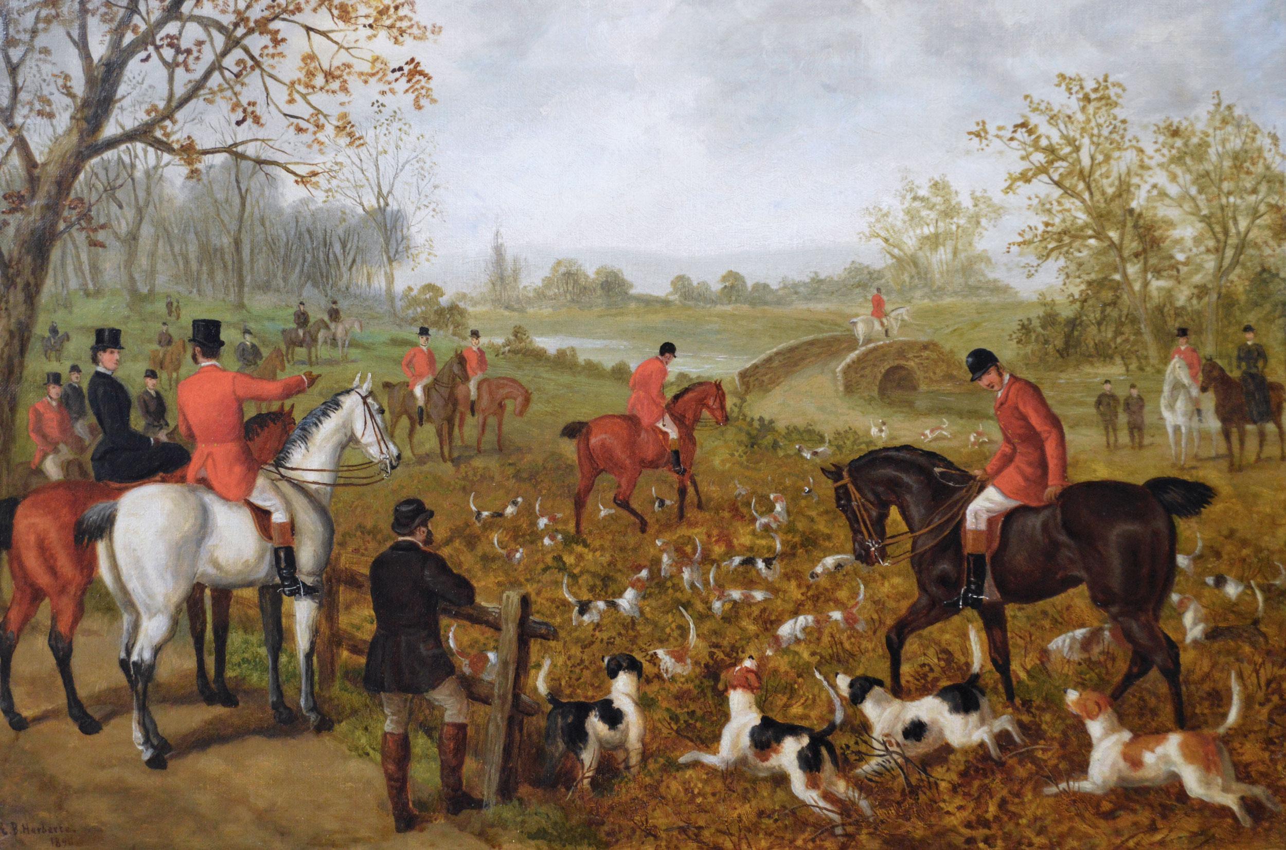 19th Century sporting oil painting of a hunt  - Painting by Edward Benjamin Herberte