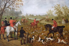 19th Century sporting oil painting of a hunt