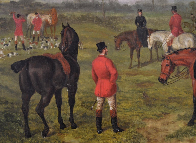 19th Century sporting oil painting of a hunt  - Brown Landscape Painting by Edward Benjamin Herberte