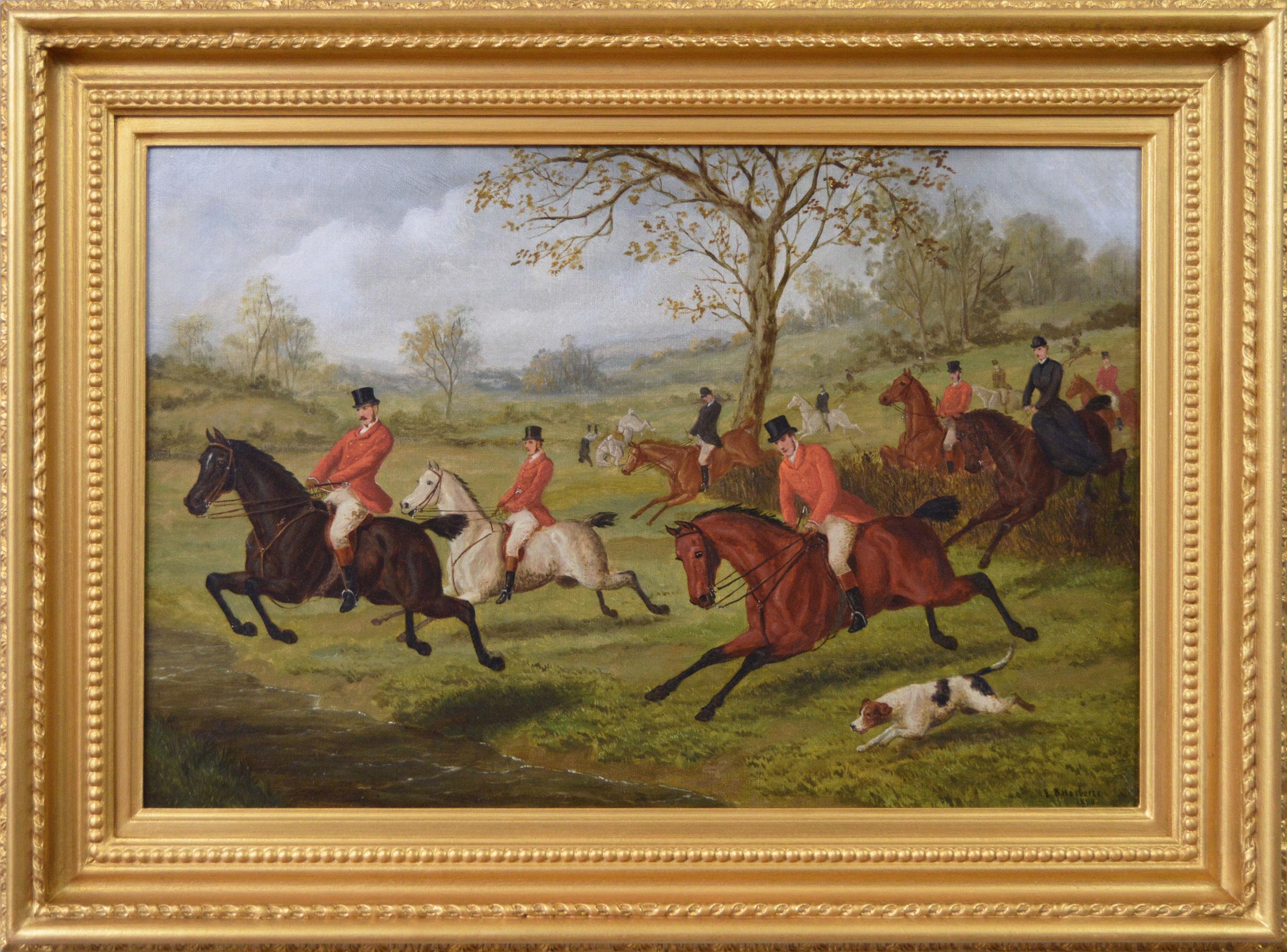 Edward Benjamin Herberte Animal Painting - 19th Century sporting oil painting of a hunt 