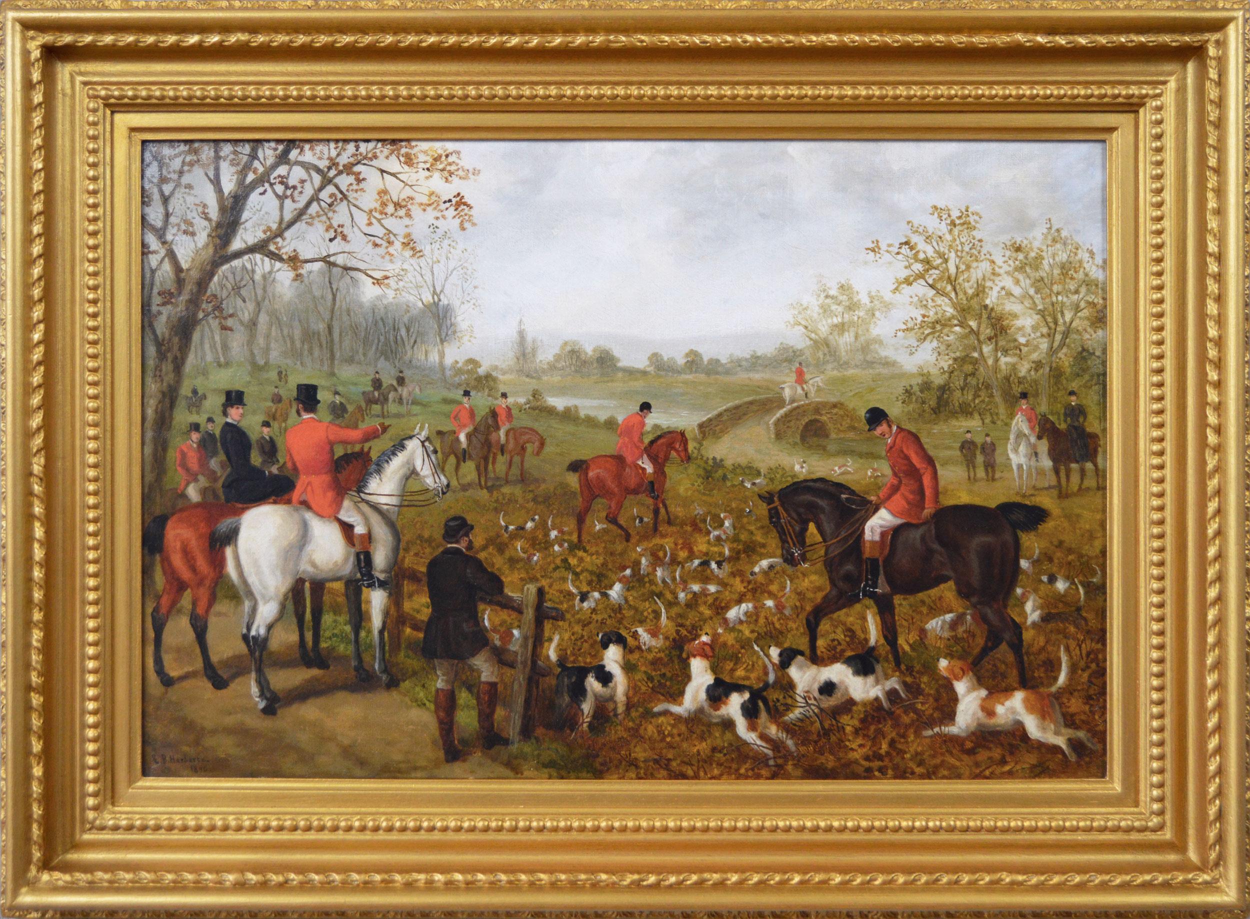 19th Century sporting oil painting of a hunt 