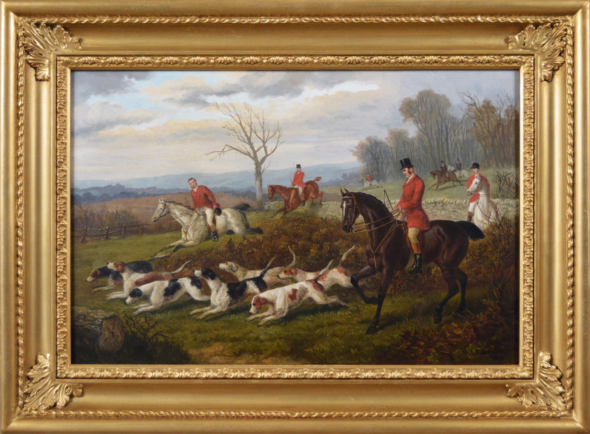 19th Century sporting oil painting of a hunt