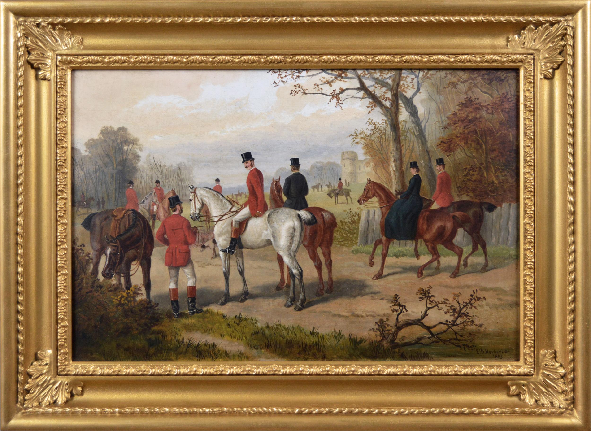 19th Century sporting oil painting of a hunting meet